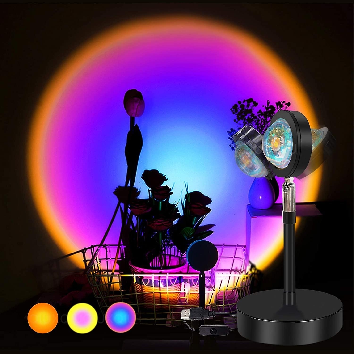 Led Sunset Projector Lamp 90 Degree Rotation Rainbow Sun Night Light - Rainbow