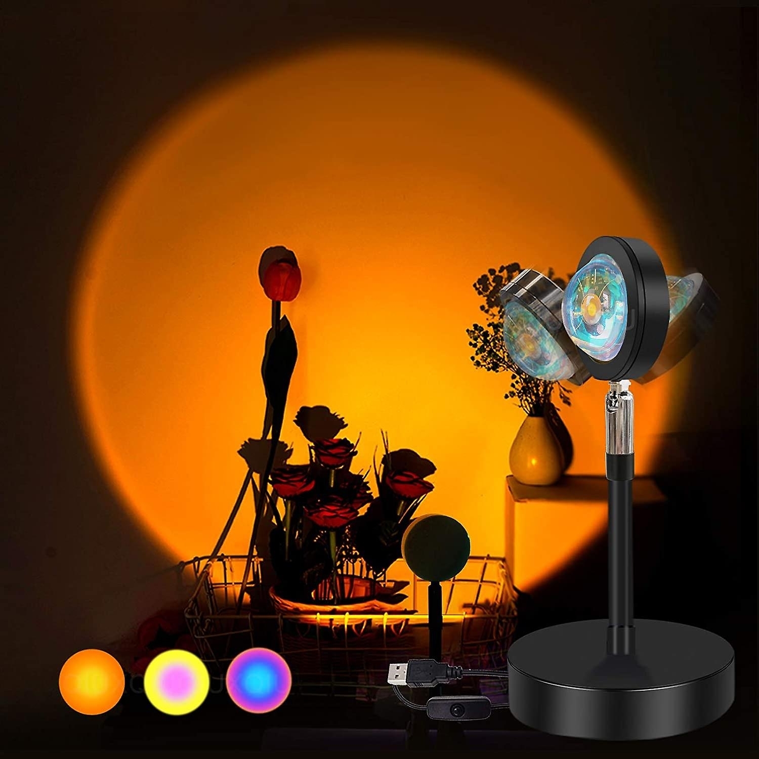 Led Sunset Projector Lamp 90 Degree Rotation Rainbow Sun Night Light - Sunset Orange