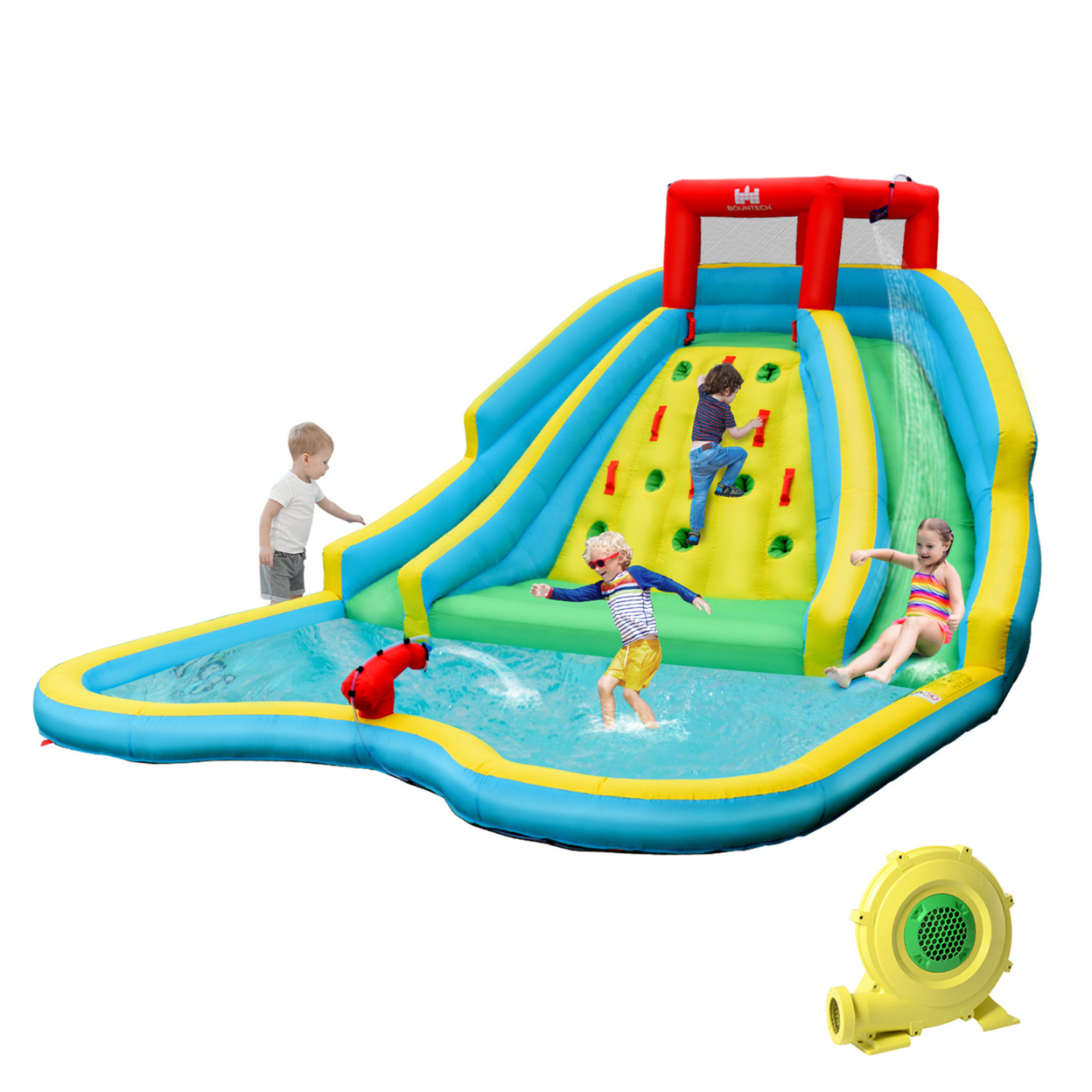 Inflatable Mighty Water Park Bouncy Splash Pool Climbing Wall W/ 735W Blower