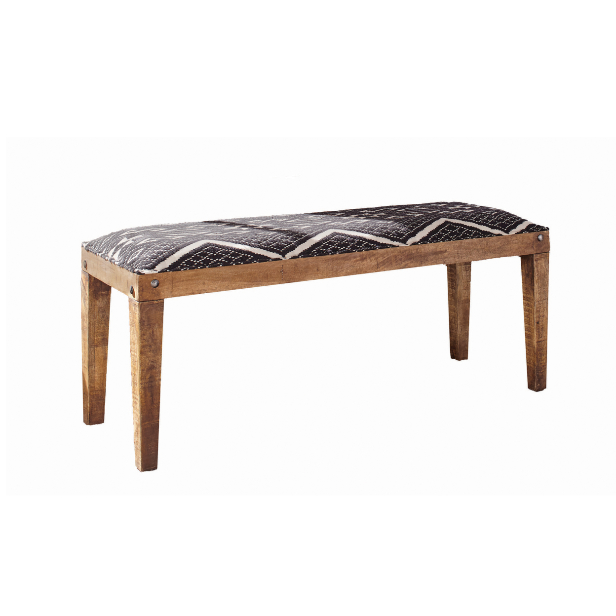 Fabric Upholstered Wooden Bench With Tapered Legs, Brown And Blue- Saltoro Sherpi
