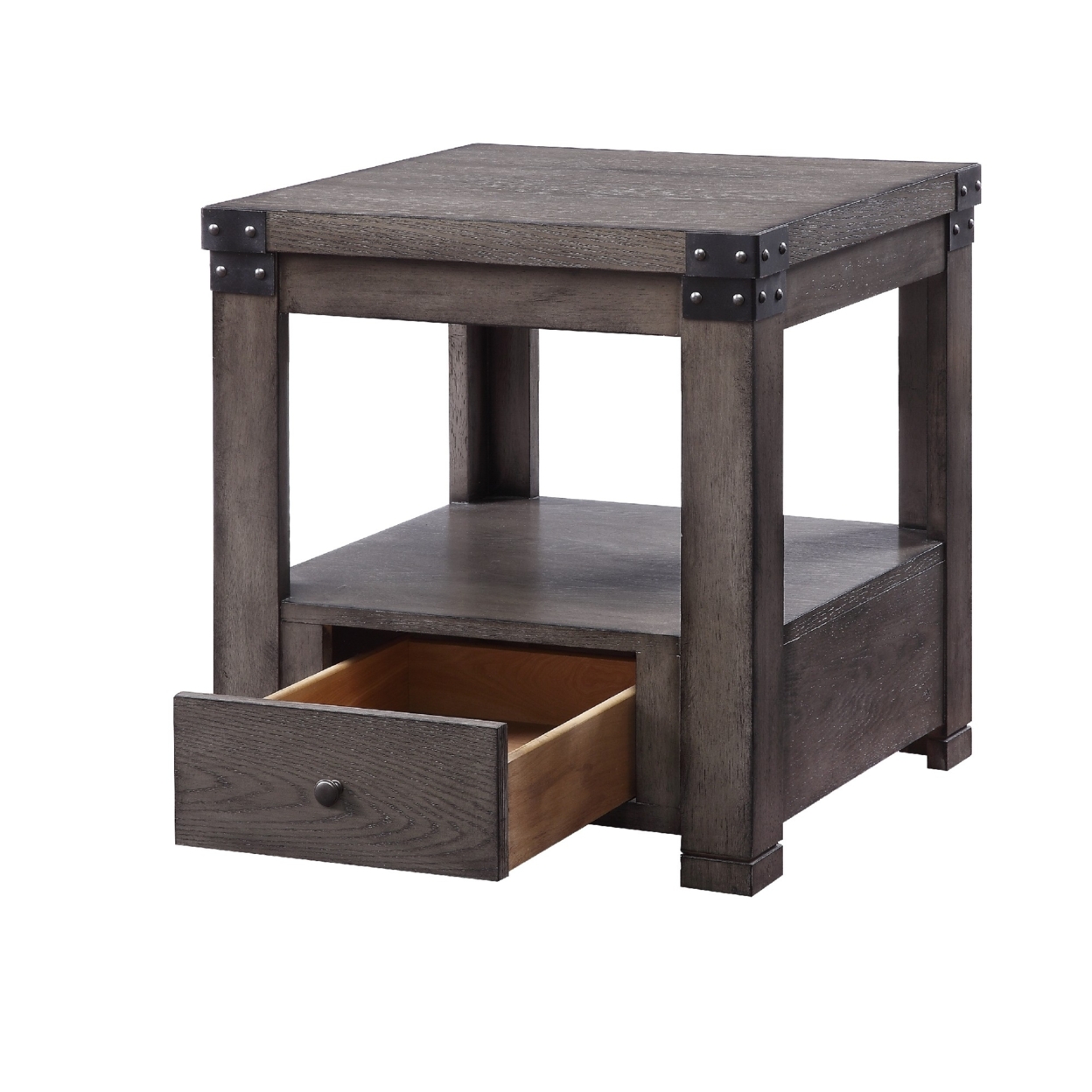 Wooden End Table With Open Bottom Shelf And One Drawer, Gray- Saltoro Sherpi