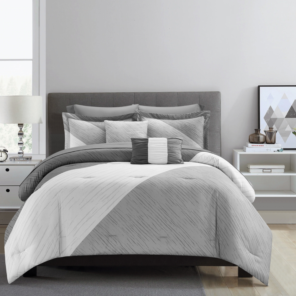 NY&C Home Kinsley 9 Or 7 Piece Comforter Set Color Block Design - Grey, King