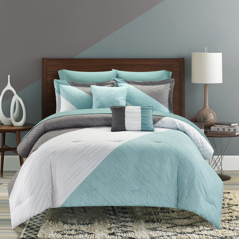 NY&C Home Kinsley 9 Or 7 Piece Comforter Set Color Block Design - Grey, Queen