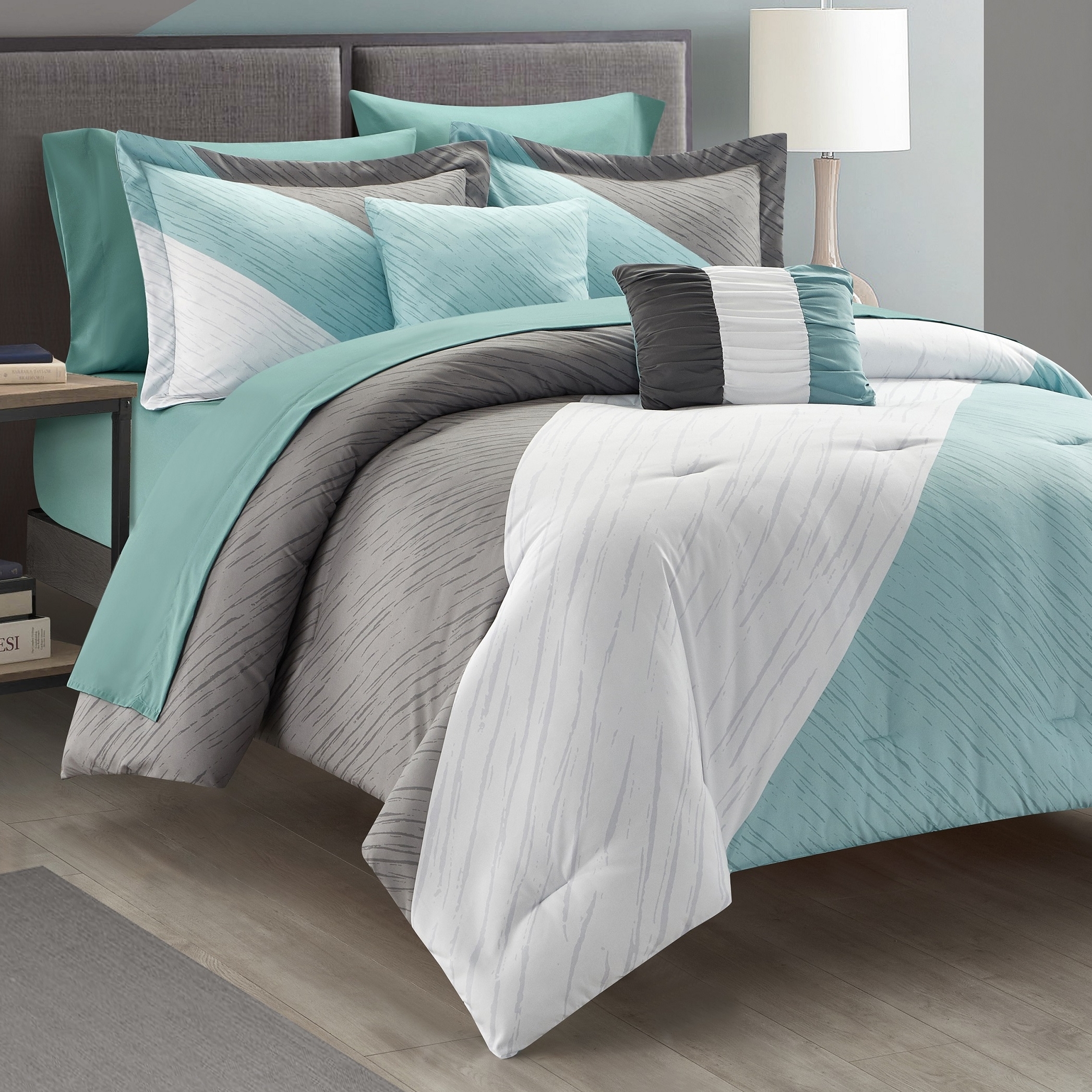 NY&C Home Kinsley 9 Or 7 Piece Comforter Set Color Block Design - Blue, Queen