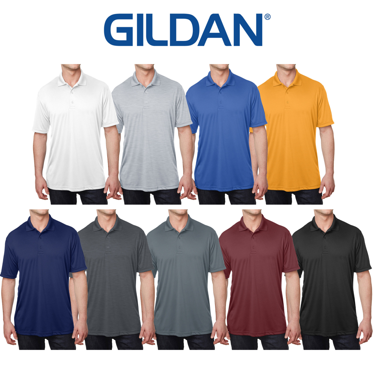 3-Pack Men's Gildan Active Moisture Wicking Dry Fit Polo Shirts - Small