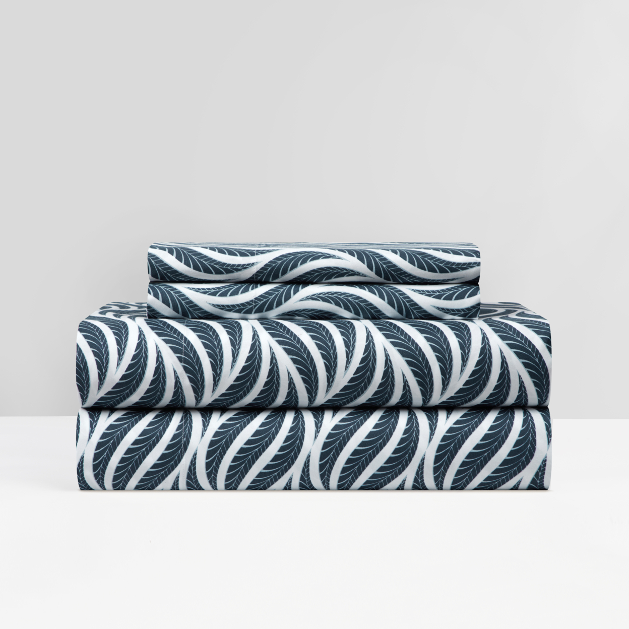 NY&C Home Kate 4 Or 3 Piece Sheet Set Super Soft Two-Tone Geometric Leaf - Navy, Twin Extra-long