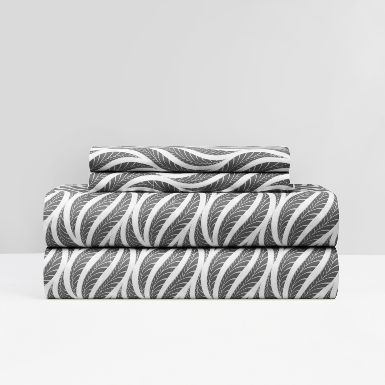 NY&C Home Kate 4 Or 3 Piece Sheet Set Super Soft Two-Tone Geometric Leaf - Grey, Queen