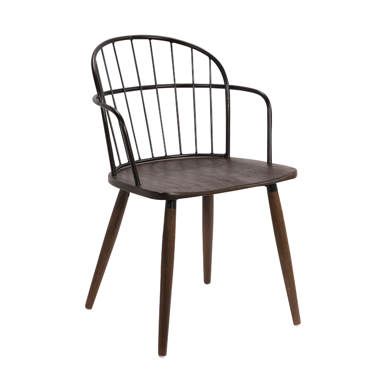 Metal Frame Side Chair With Open Backrest, Black And Brown- Saltoro Sherpi