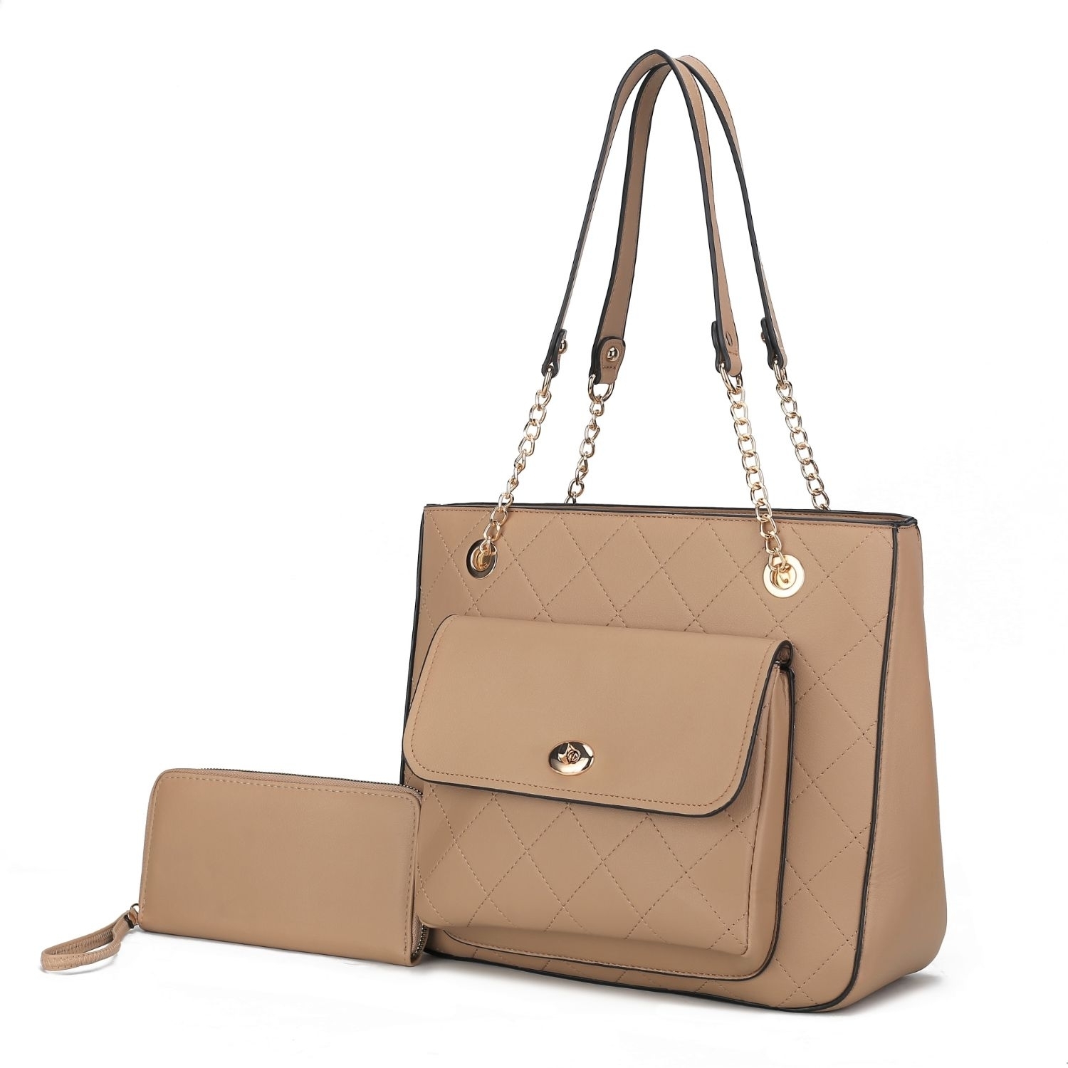 MKF Collection Jenna Shoulder Handbag By Mia K And Wallet- 2 Pieces - Apricot