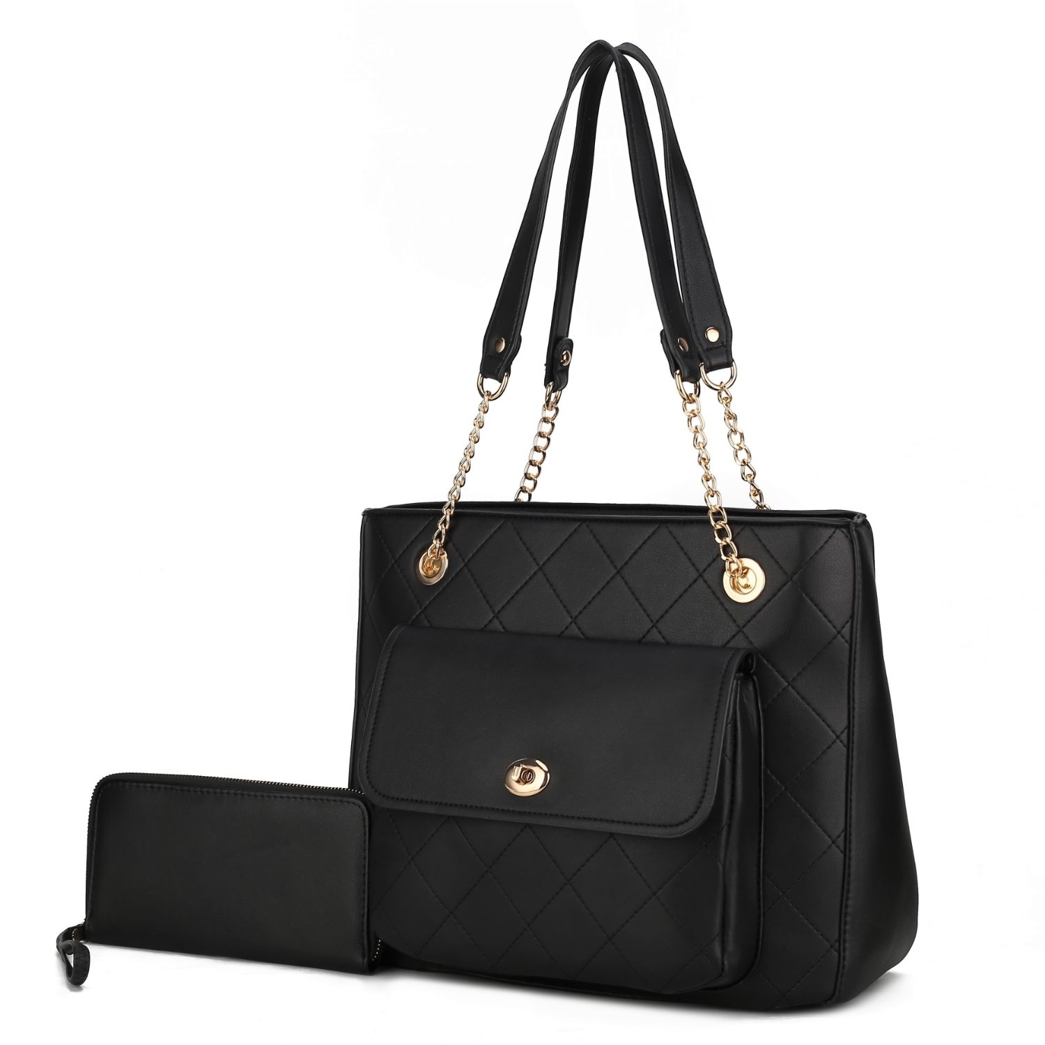 MKF Collection Jenna Shoulder Handbag By Mia K And Wallet- 2 Pieces - Black