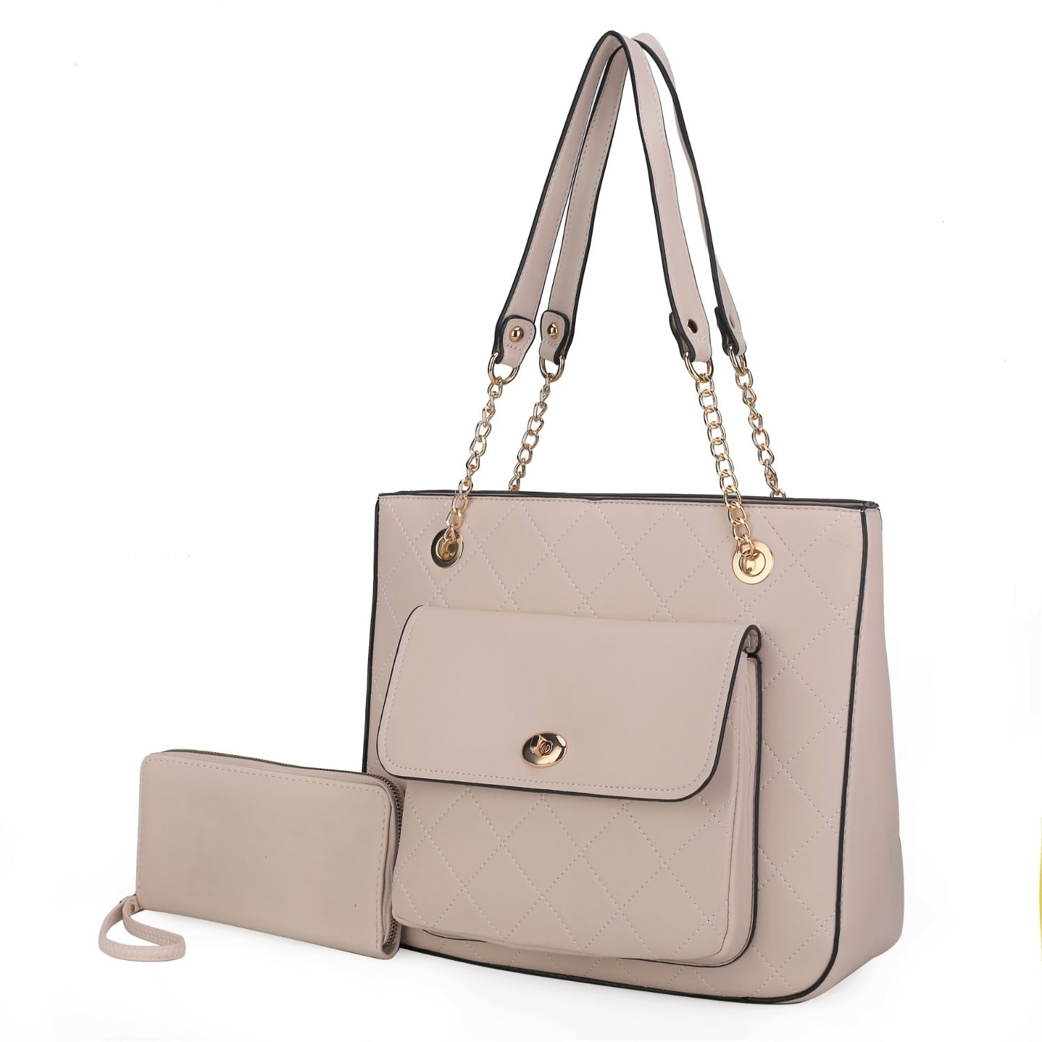 MKF Collection Jenna Shoulder Handbag By Mia K And Wallet- 2 Pieces - Apricot