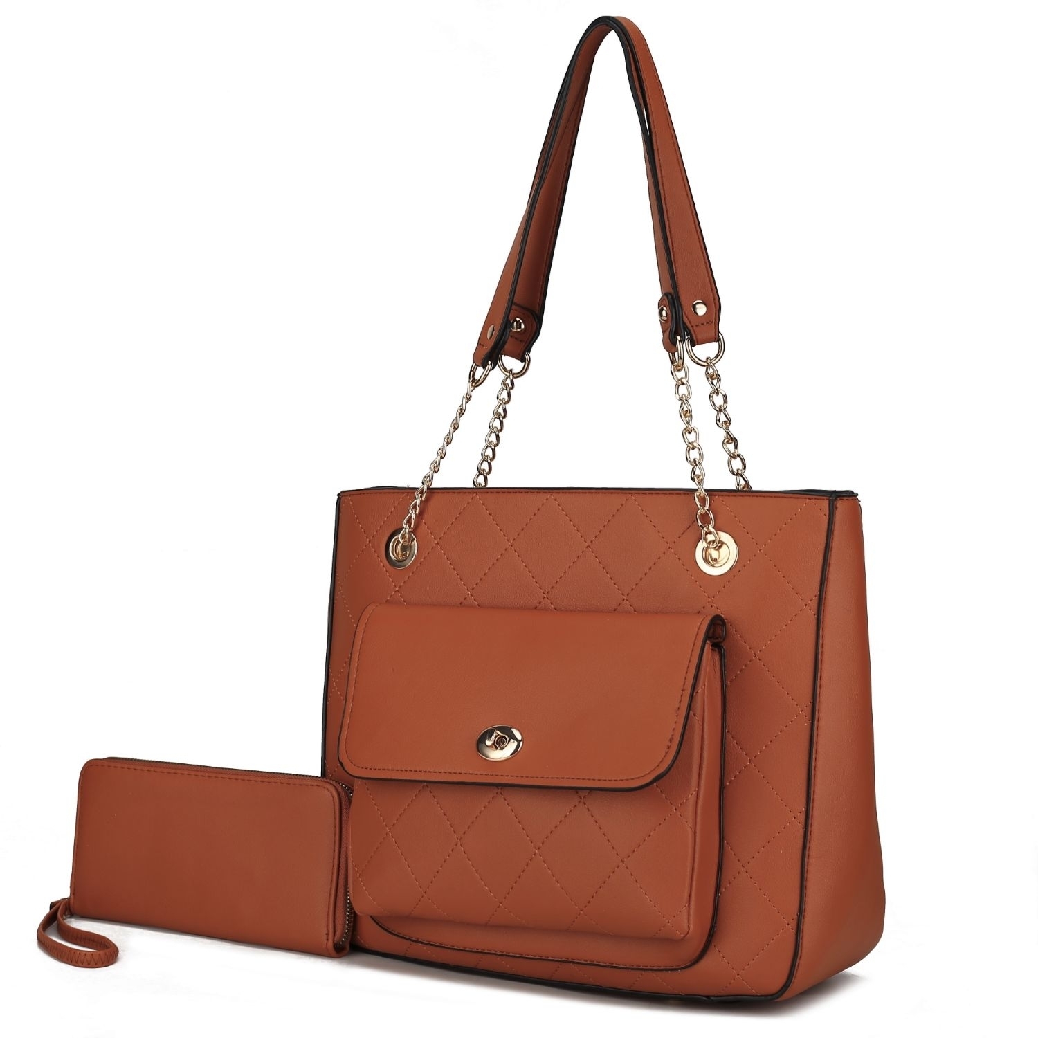 MKF Collection Jenna Shoulder Handbag By Mia K And Wallet- 2 Pieces - Cognac Brown