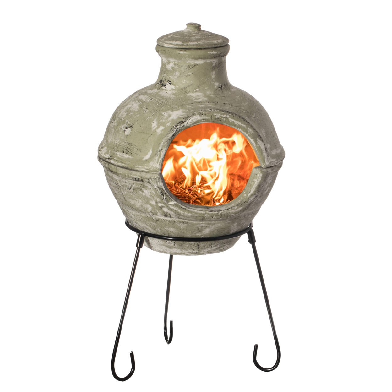 Beige Outdoor Clay Chiminea Barbecue Firepit Accent Design Charcoal Burning Fire Pit With Sturdy Metal Stand, Barbecue, Cocktail Party
