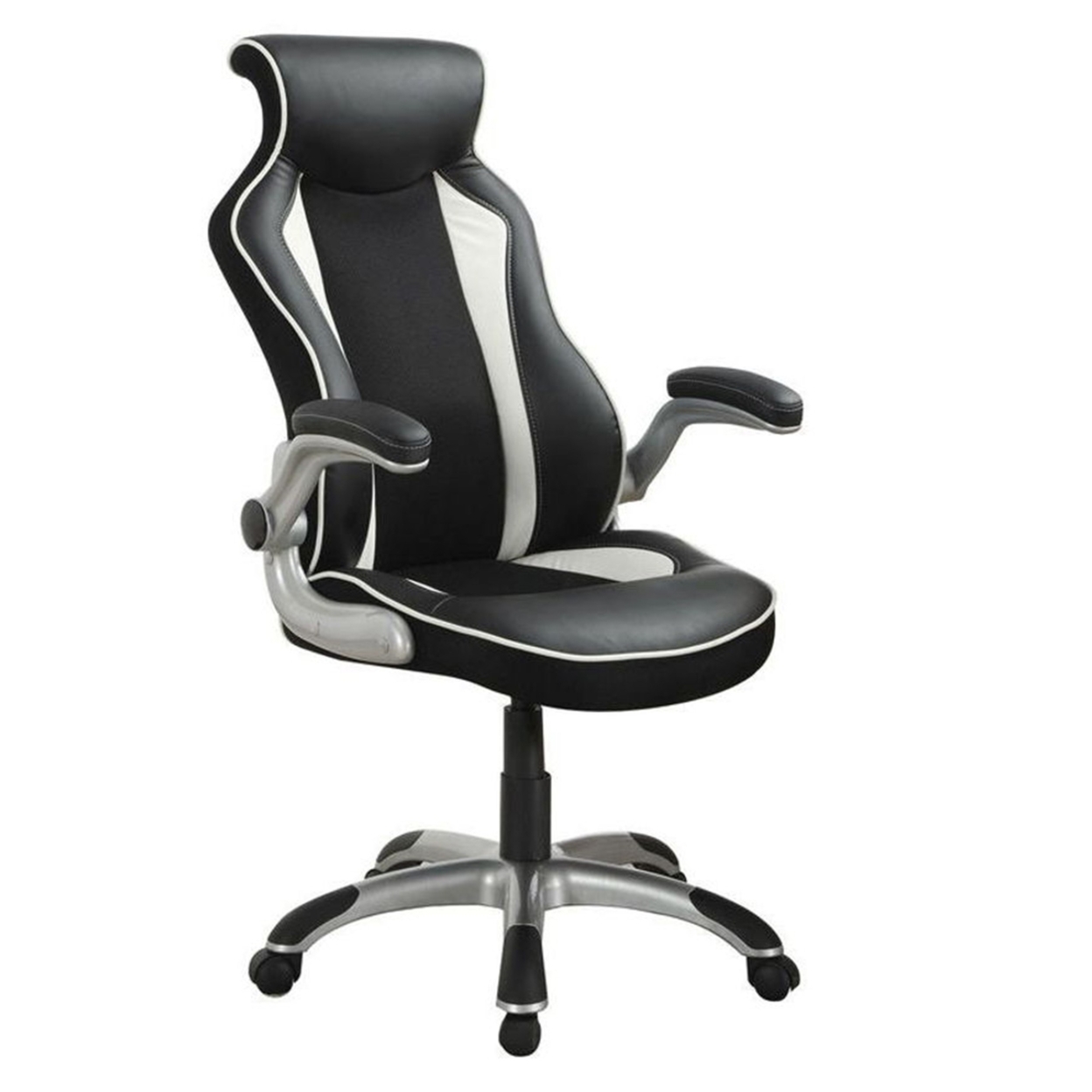 Fancy Executive High Back Leather Chair, Black And White- Saltoro Sherpi