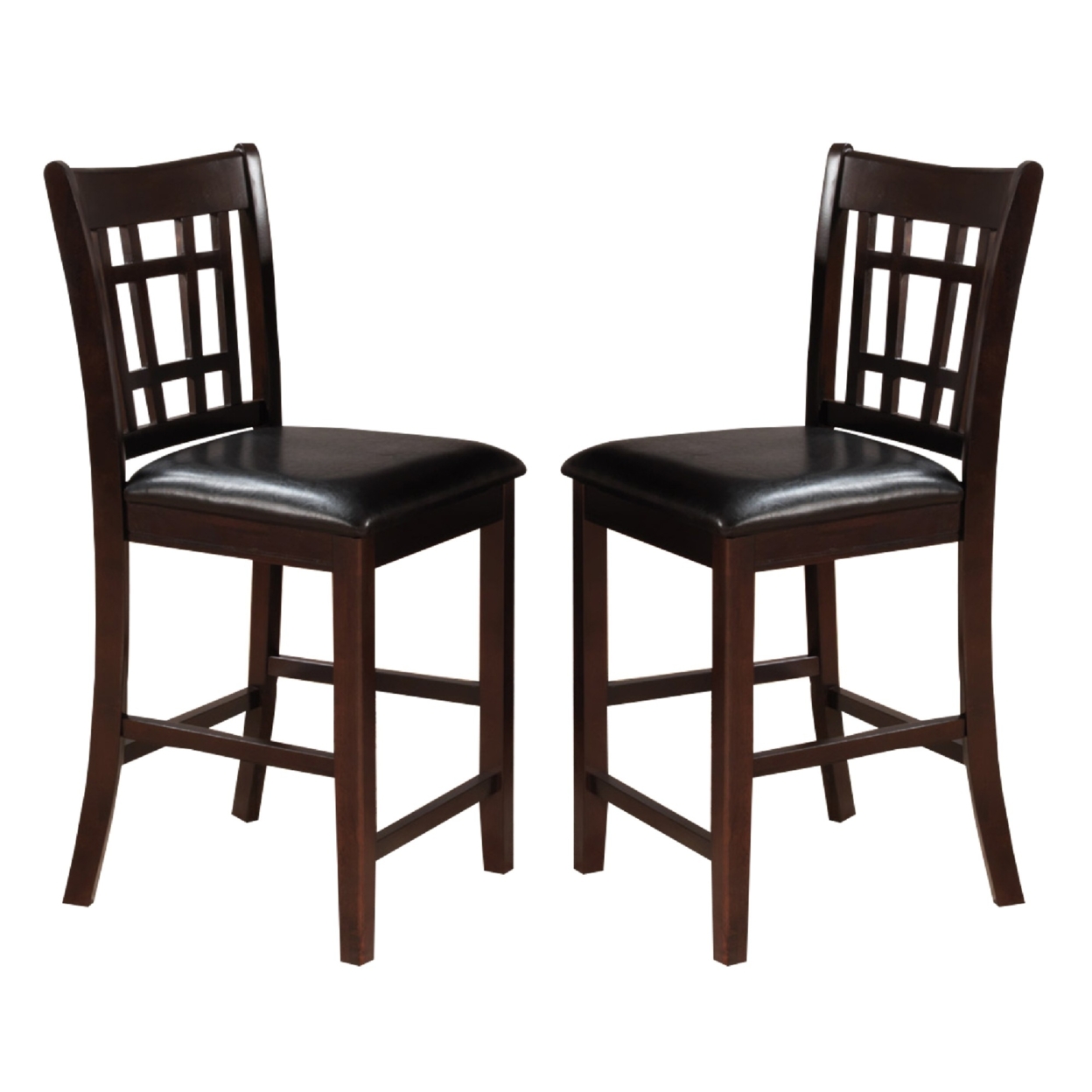 41 Inch Wood Counter Height Chair, Leatherette Seat, Dark Brown, Set Of 2- Saltoro Sherpi