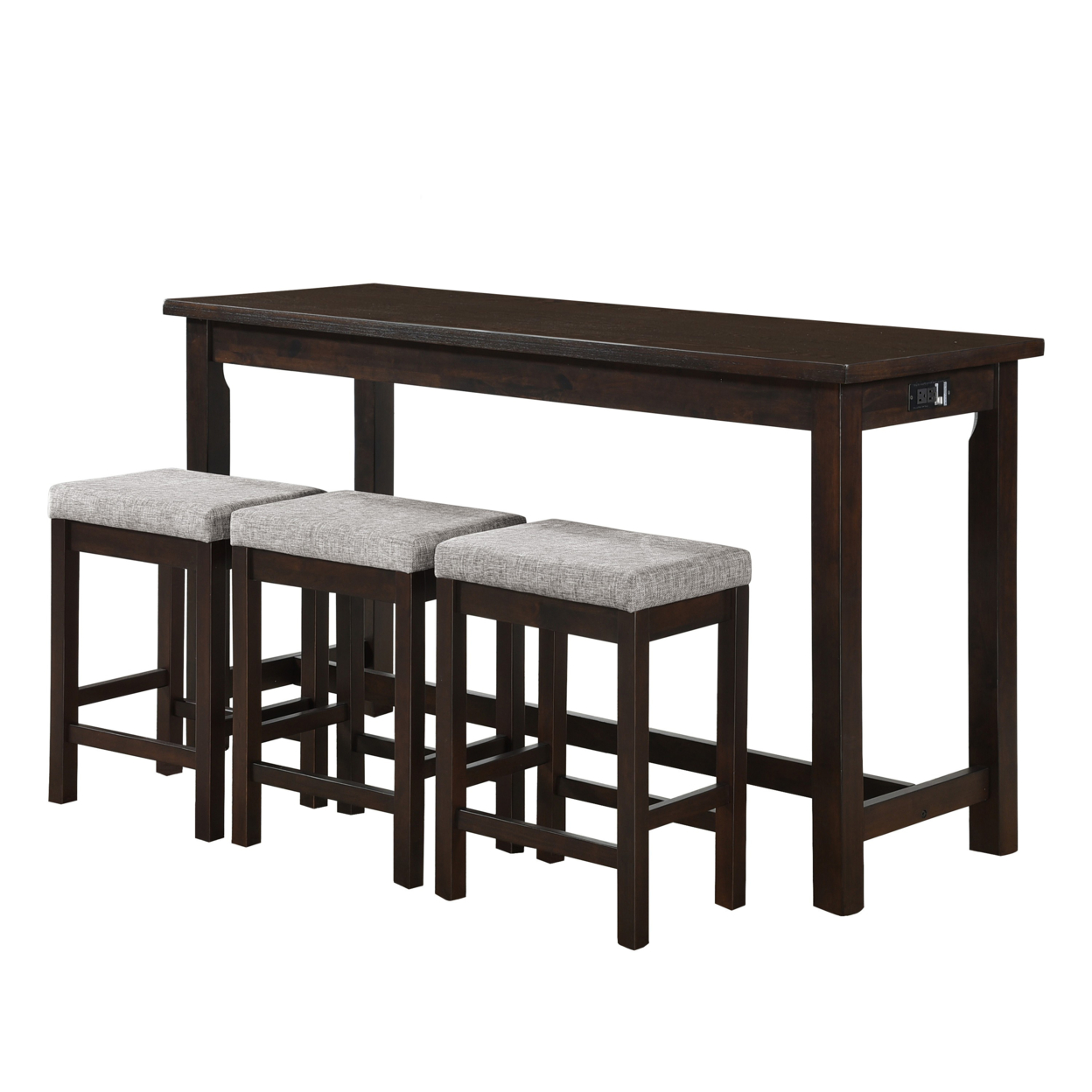 1 Drawer Counter Height Table With Backless Stools,Set Of 4,Brown And Gray- Saltoro Sherpi