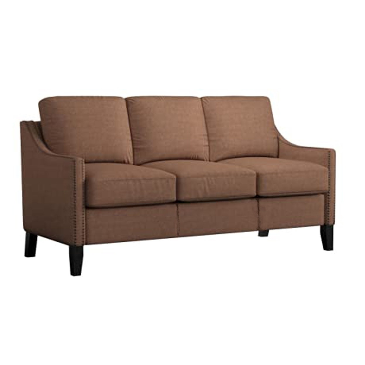 Linen Fabric Upholstered Wooden Three Seater Sofa With Nail Head Details, Brown- ACME