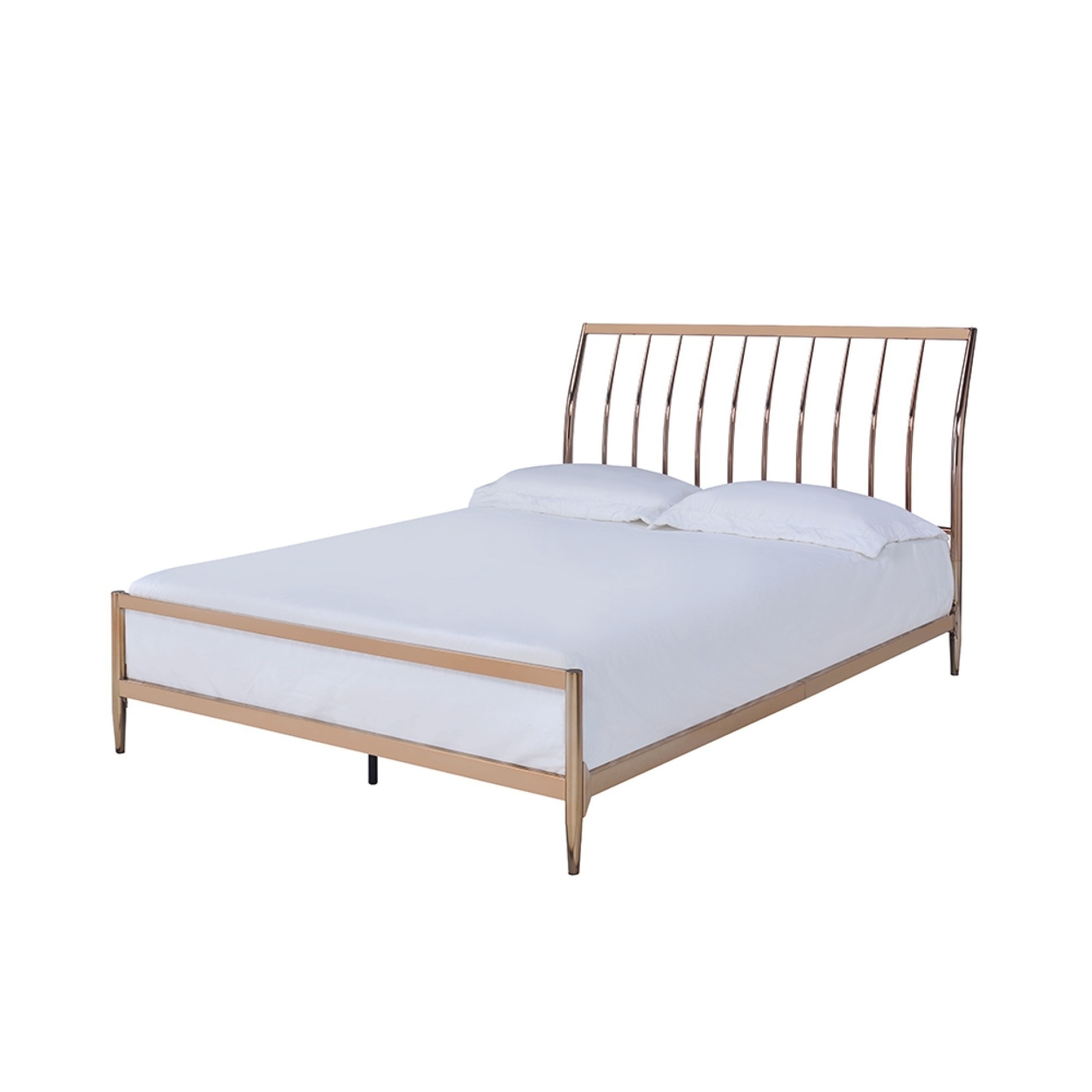 Industrial Metal Queen Bed With Tapered Legs And Slated Headboard, Copper- Saltoro Sherpi