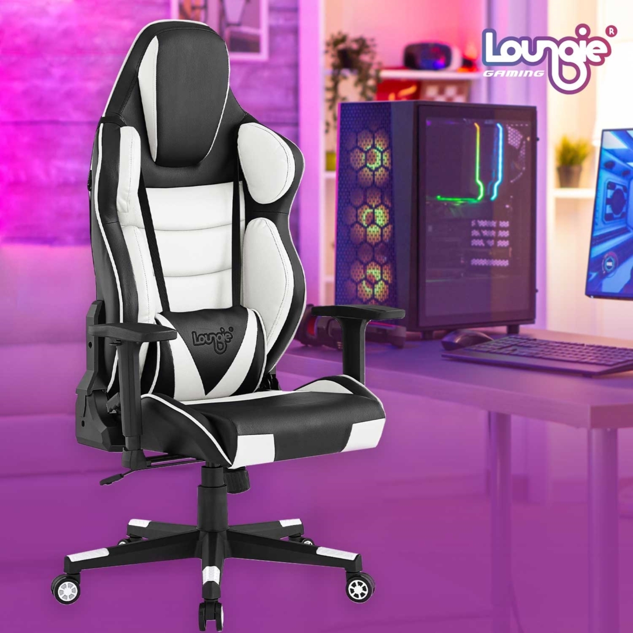 Kiya Game Chair-Swivel, Adjustable Back Angle, Seat Height And Armrest-Big Headrest, 360 Degree Rotation-Lumbar Support Cushion - Red