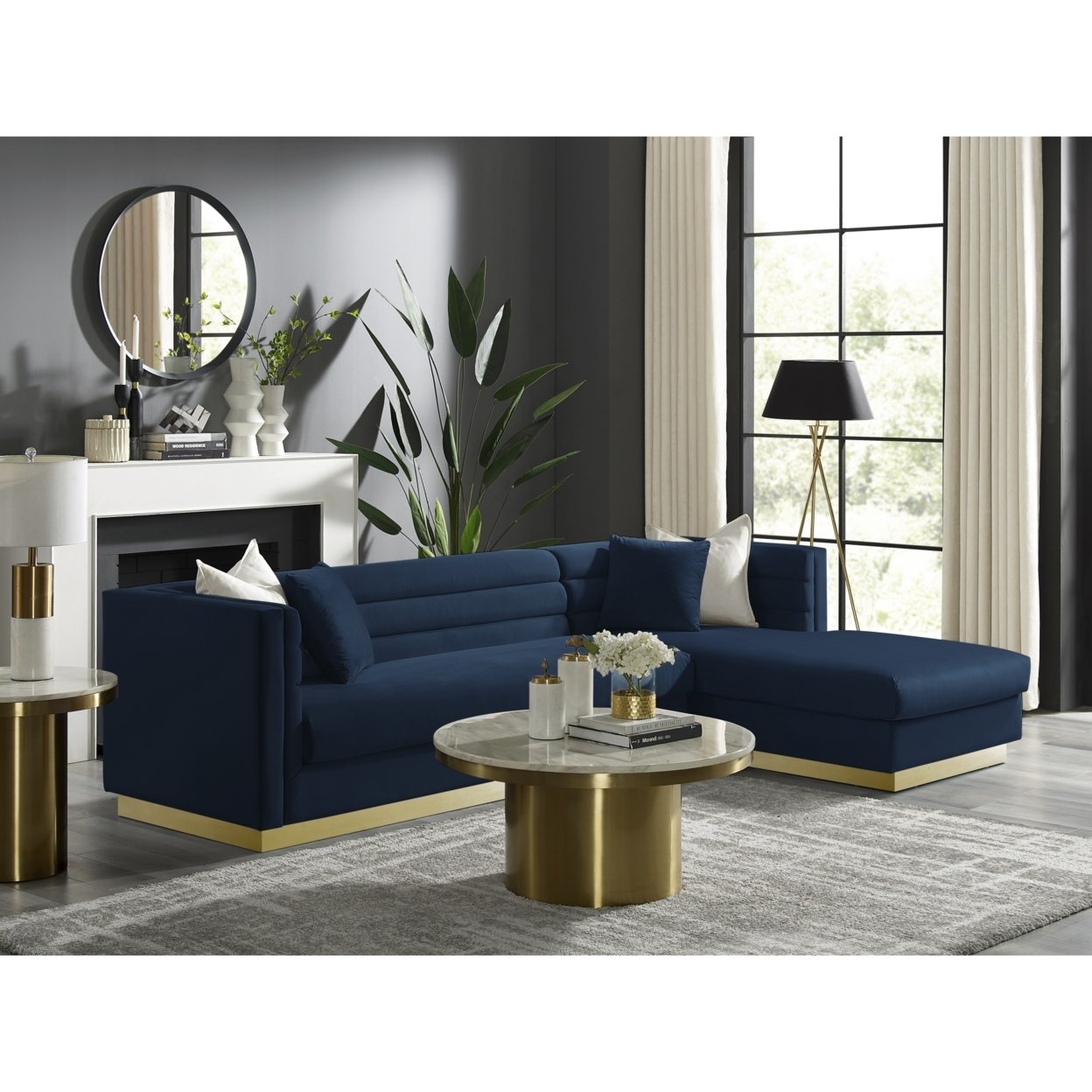 Aja Sofa-Upholstered-Modern-Metal Base, Square Arms-Horizontal Channel Tufting - navy - navy blue