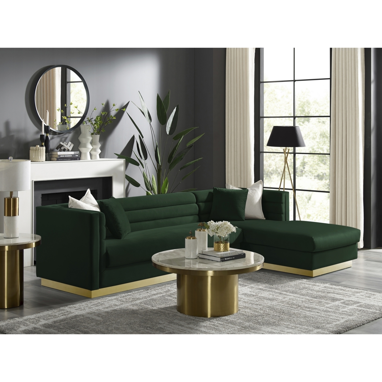 Aja Sofa-Upholstered-Modern-Metal Base, Square Arms-Horizontal Channel Tufting - hunter green
