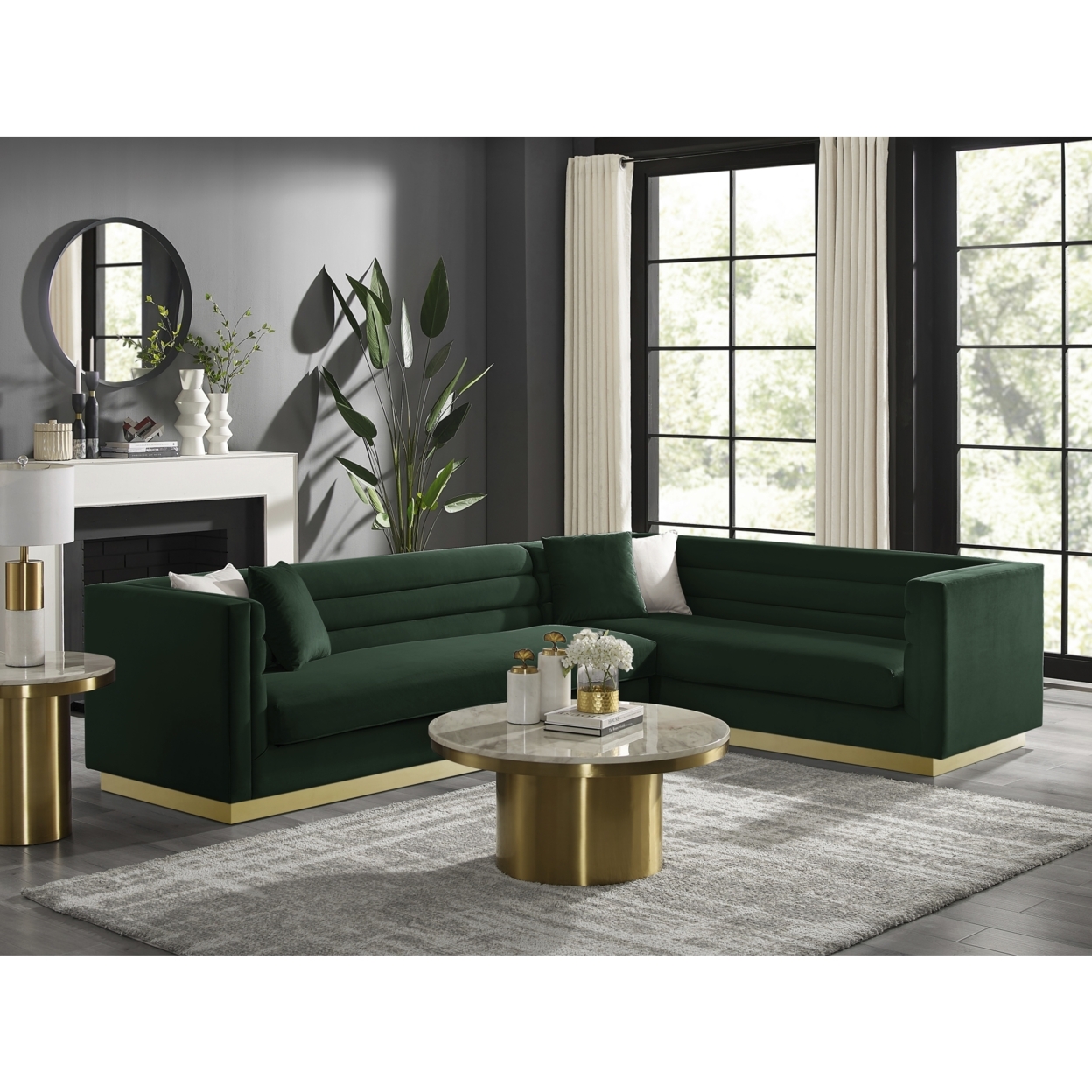 Aja Sofa-Upholstered-Metal Base, Sectional-Square Arms-Horizontal Channel Tufting - Navy