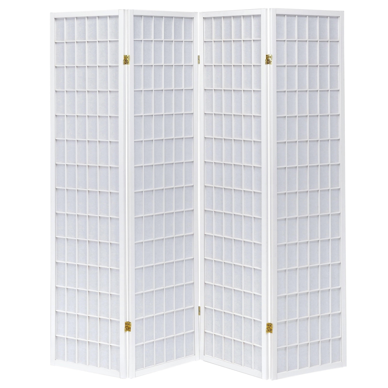 Contemporary Style Four Panel Folding Screen, White- Saltoro Sherpi