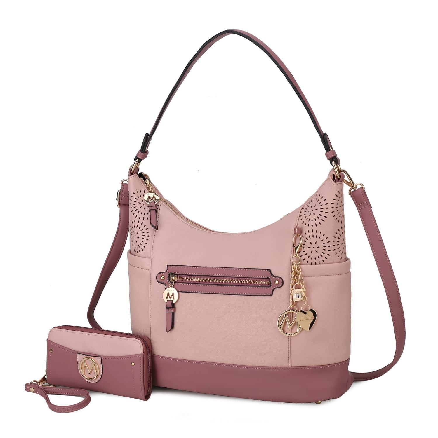MKF Collection Charlotte Shoulder Handbag With Matching Wallet By Mia K - Blush - Mauve