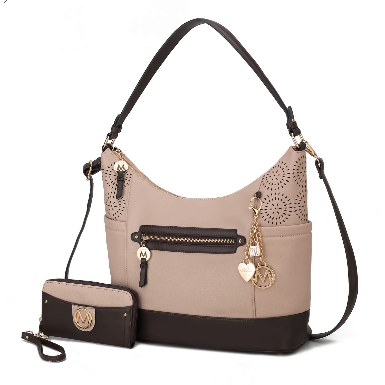 MKF Collection Charlotte Shoulder Handbag With Matching Wallet By Mia K - Ivory - Brown