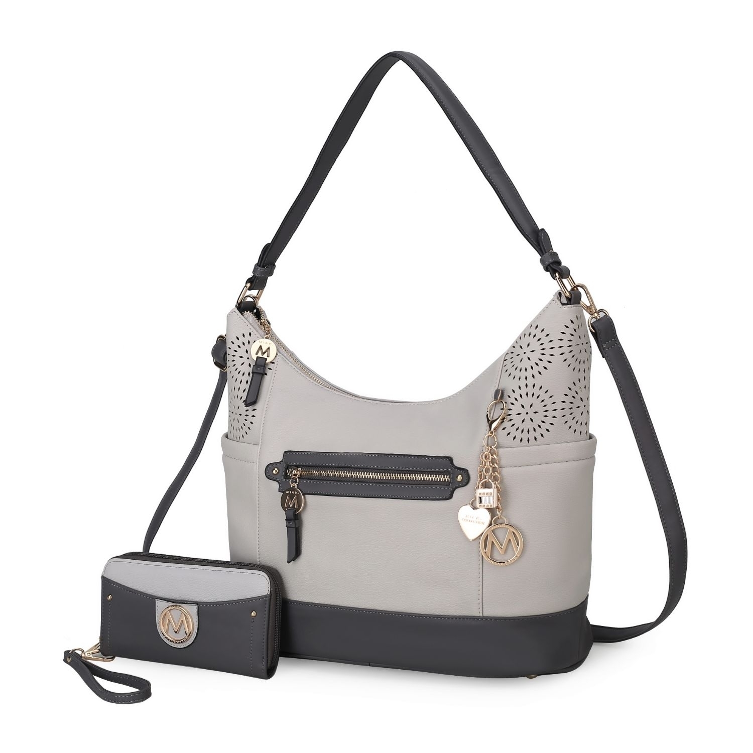 MKF Collection Charlotte Shoulder Handbag With Matching Wallet By Mia K - Light Gray - Charcoal