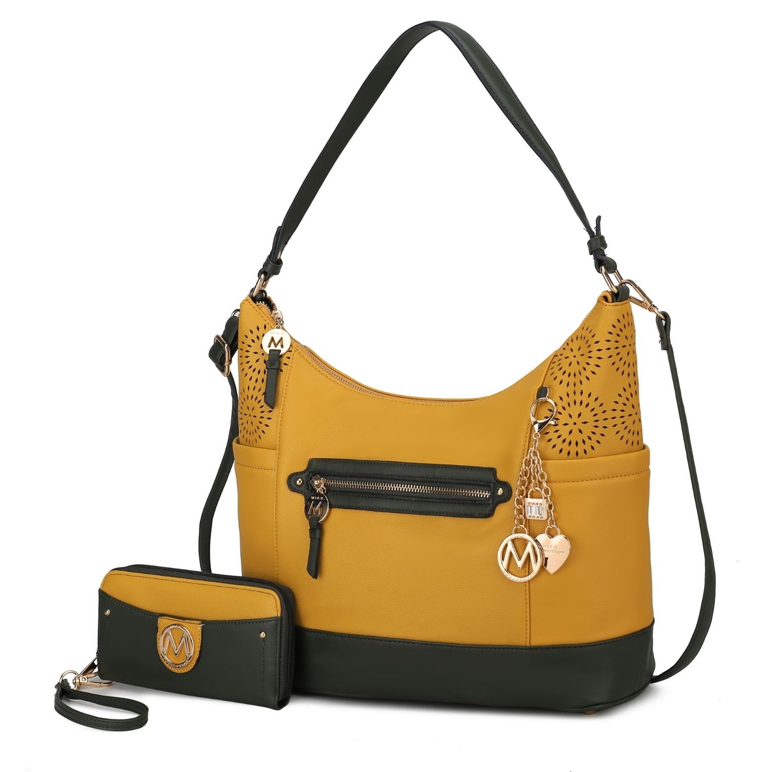 MKF Collection Charlotte Shoulder Handbag With Matching Wallet By Mia K - Mustard - Olive