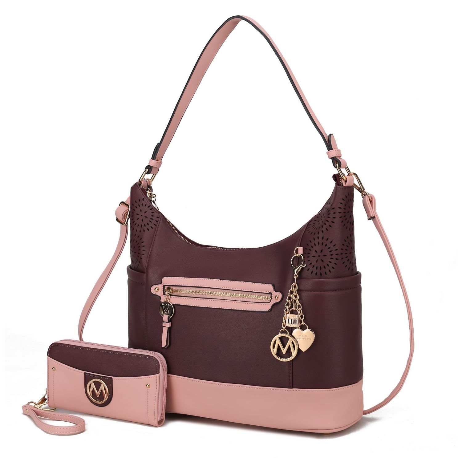 MKF Collection Charlotte Shoulder Handbag With Matching Wallet By Mia K - Wine - Mauve