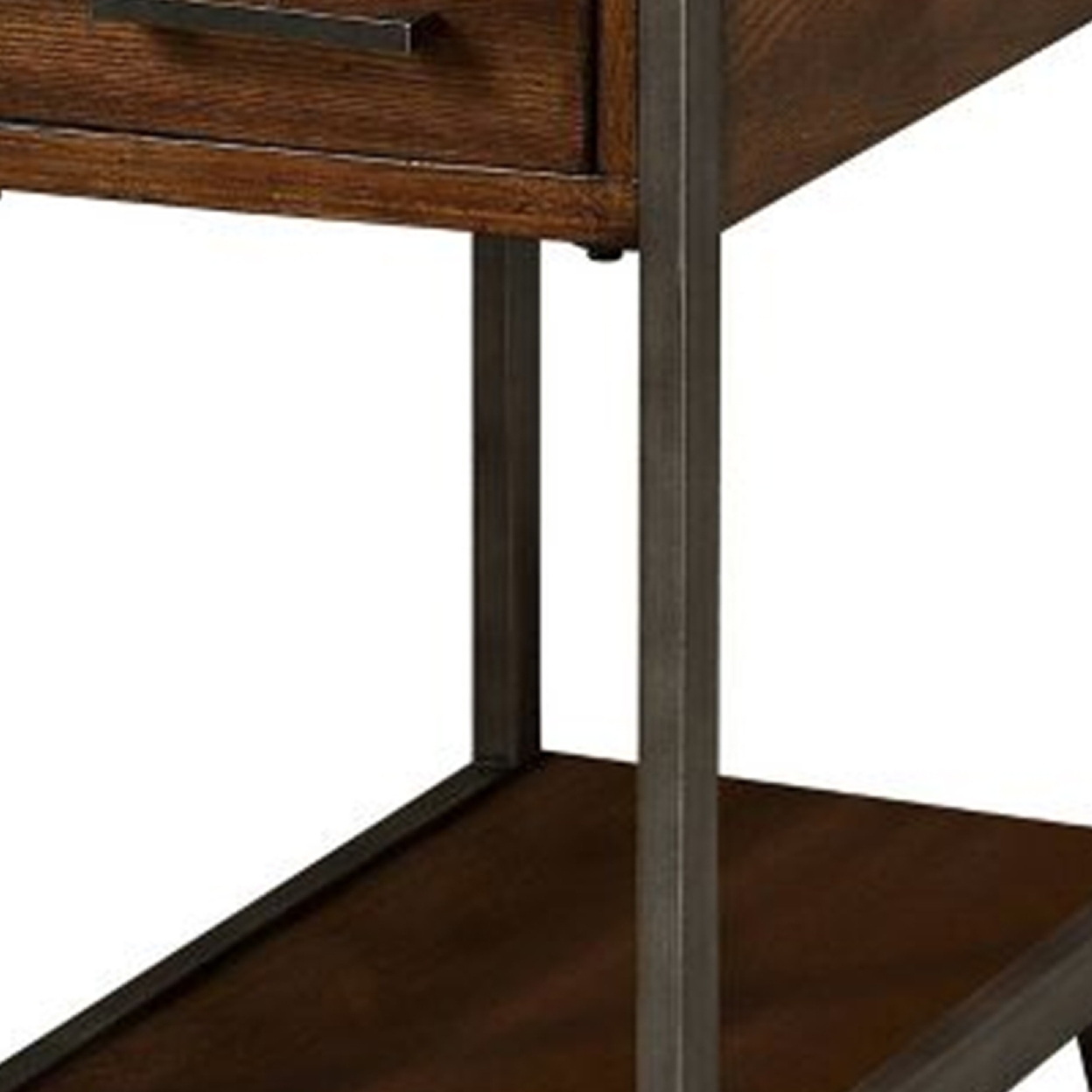 Rectangular Wood And Metal Side Table With USB Outlet, Brown And Gray- Saltoro Sherpi