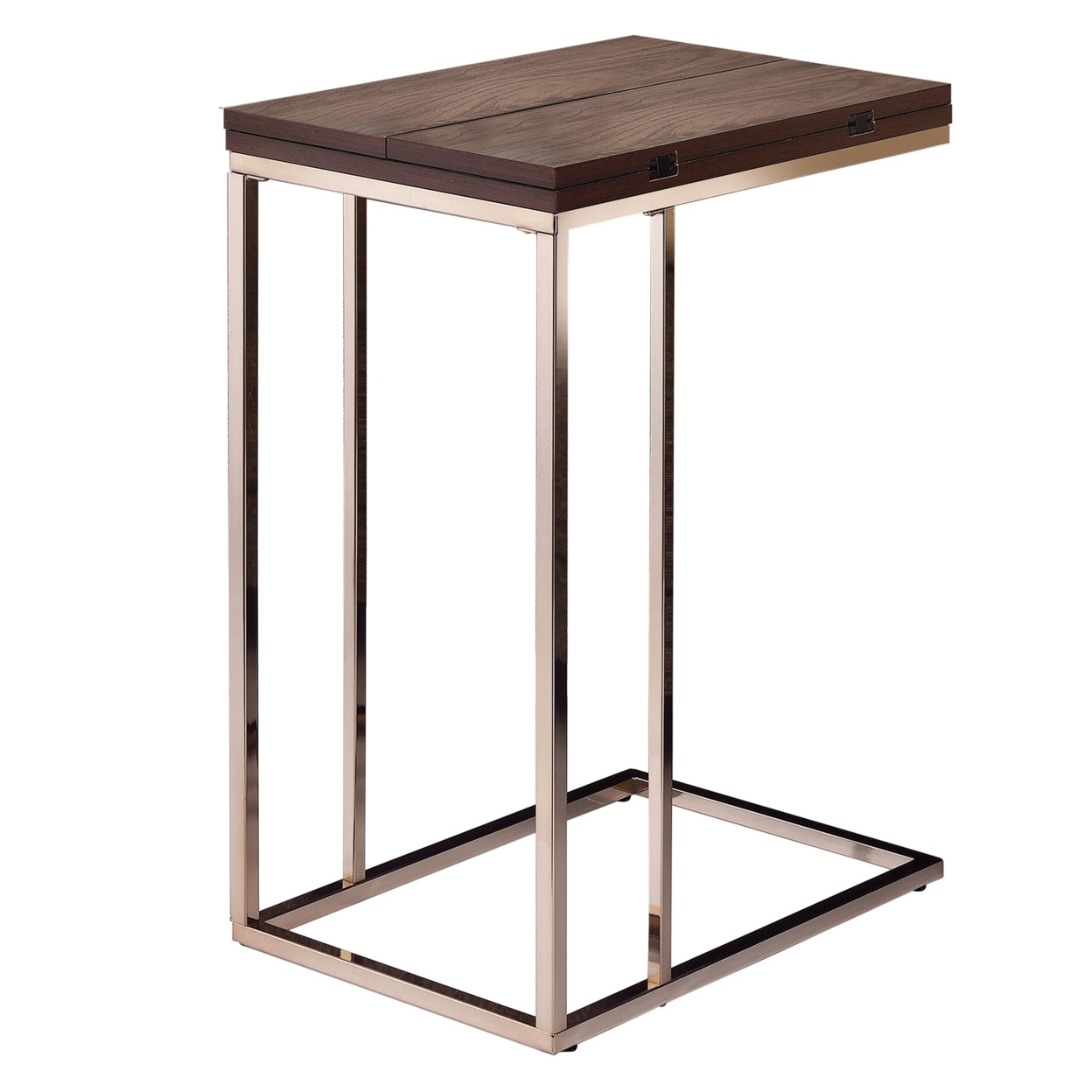 Classic Brown Wooden Top Snack Table With Chrome Legs- Saltoro Sherpi