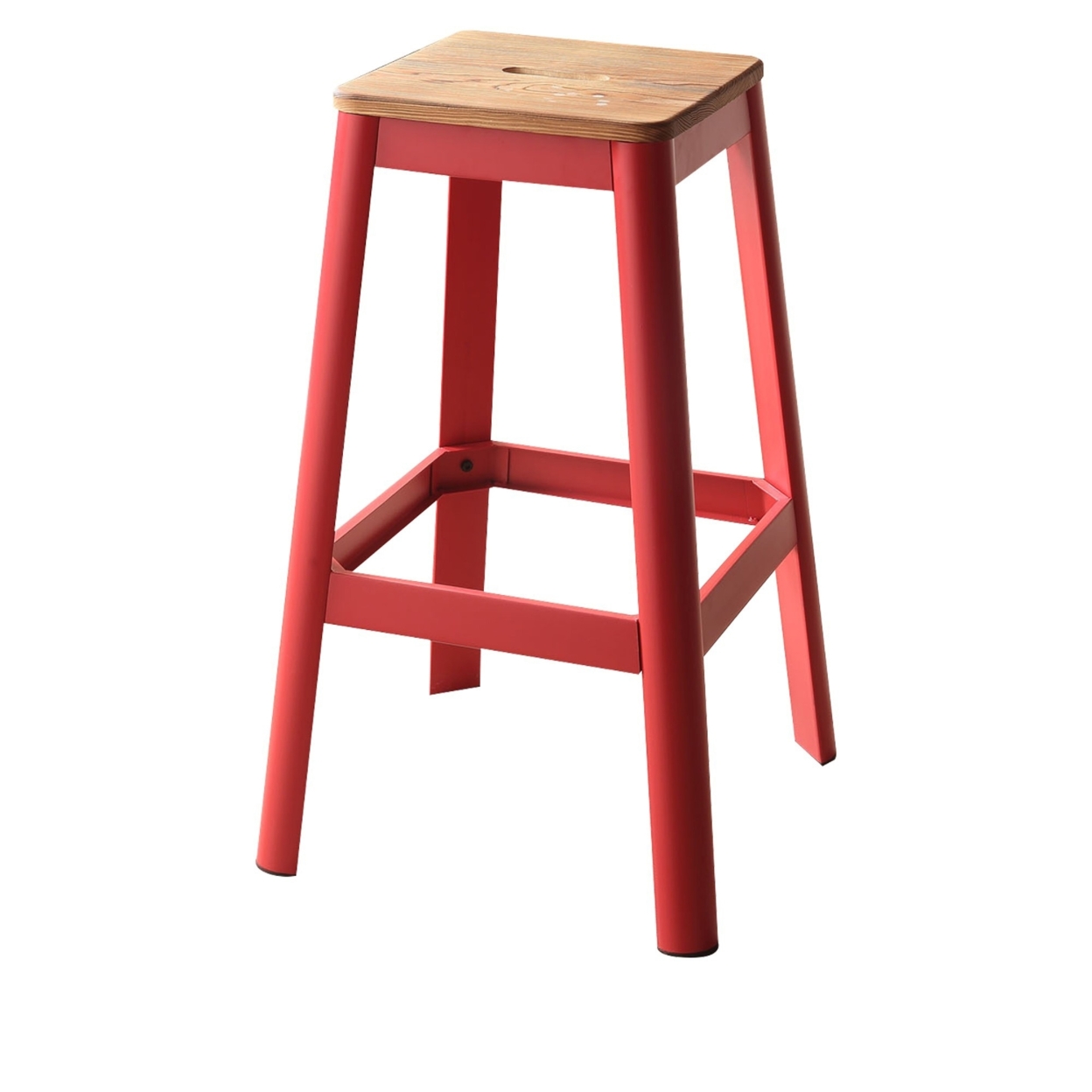 Industrial Style Metal Frame And Wooden Bar Stool, Brown And Red- Saltoro Sherpi