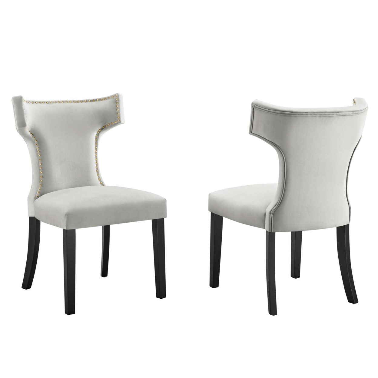 Curve Performance Velvet Dining Chairs - Set Of 2, Light Gray