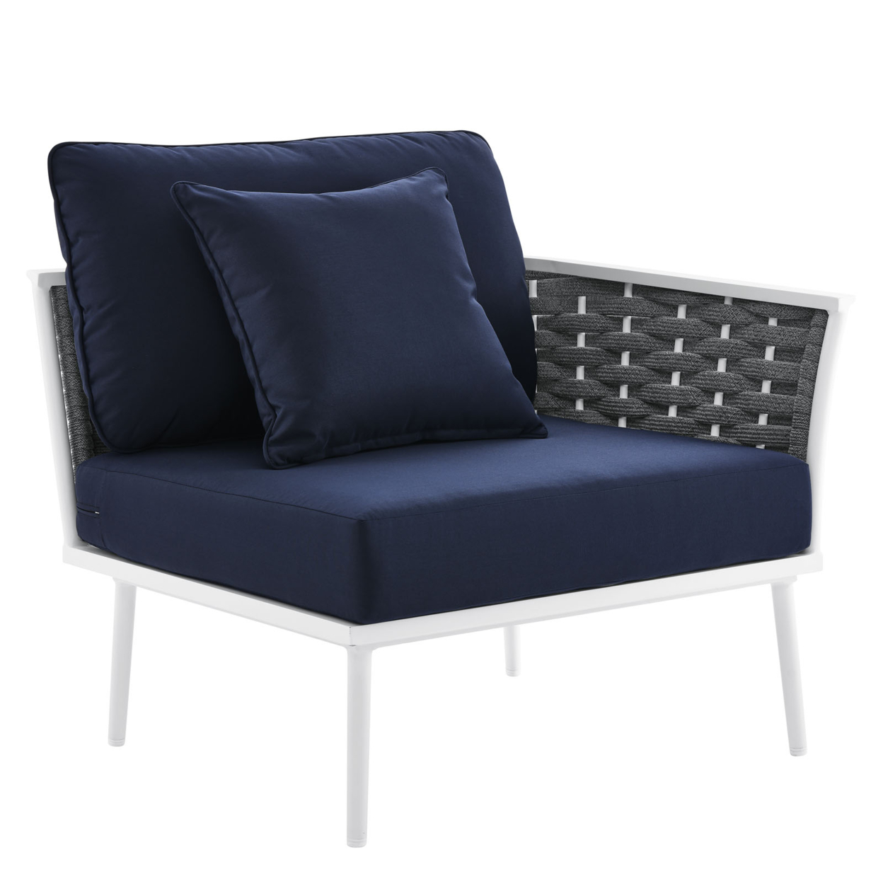 Stance Outdoor Patio Aluminum Right-Facing Armchair, White Navy
