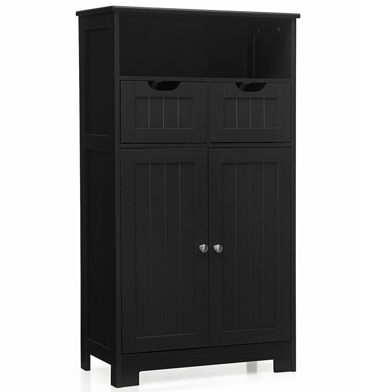 Bathroom Floor Cabinet Wooden Storage Organizer W/Drawer Doors - Black