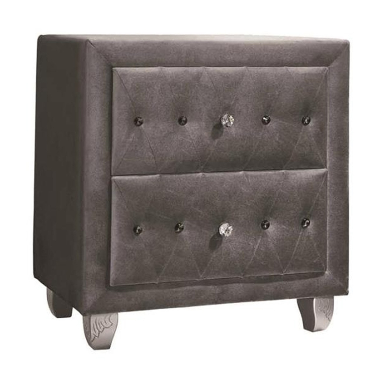 Fabric Upholstered Nightstand With Button Tufting, Gray- Saltoro Sherpi