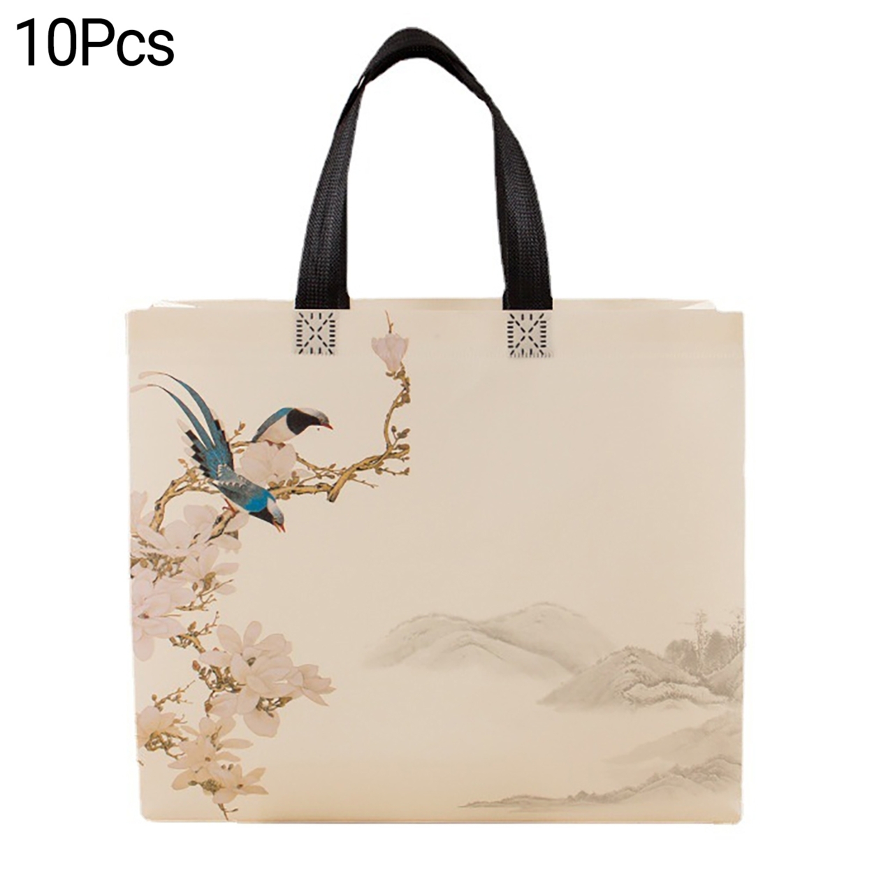 10Pcs Shopping Bag Color Printing Ink Style Non Woven Fabric Bird Clothing Shoulder Bag for Work - l