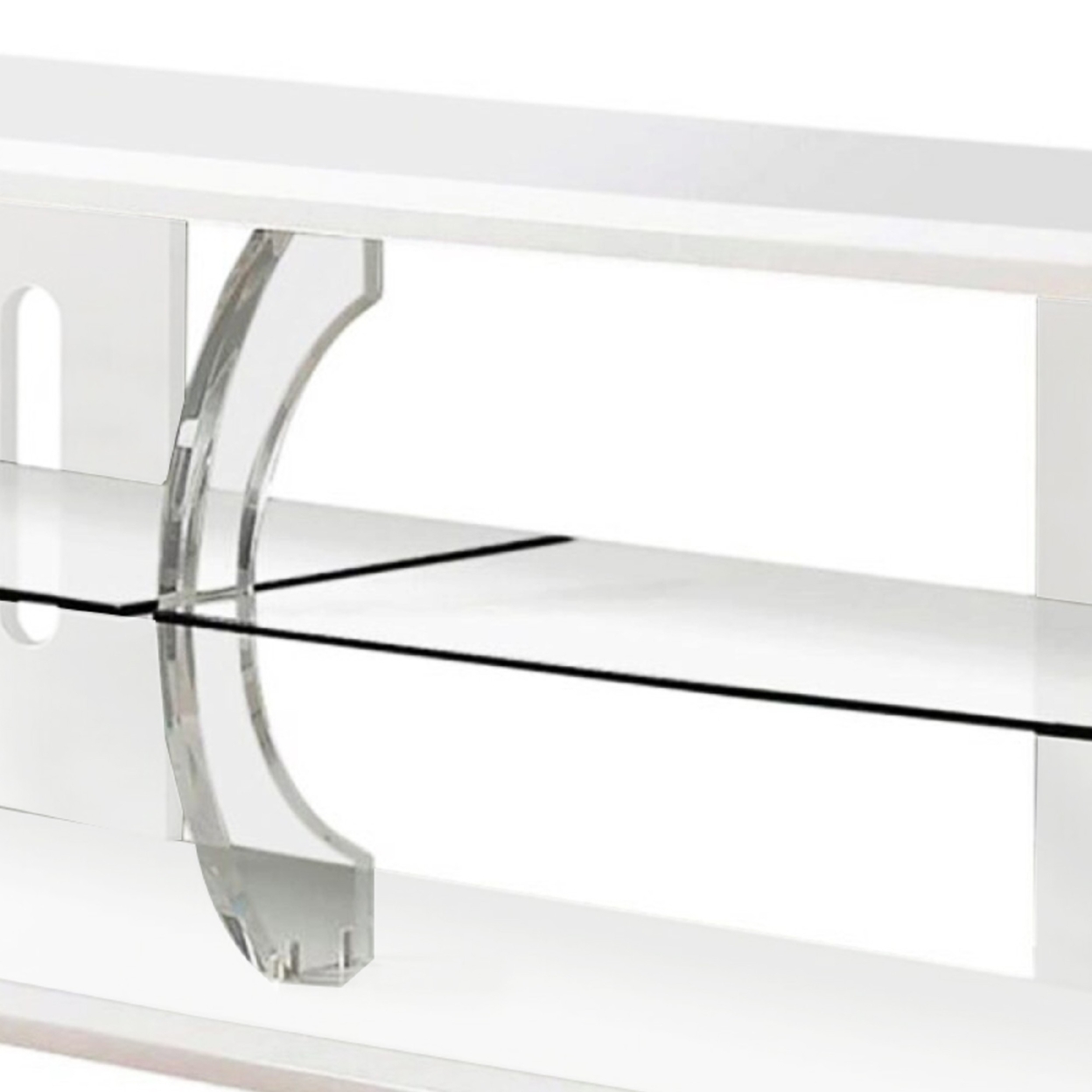 72 Wooden TV Stand With Spacious Glass Shelf, White And White- Saltoro Sherpi