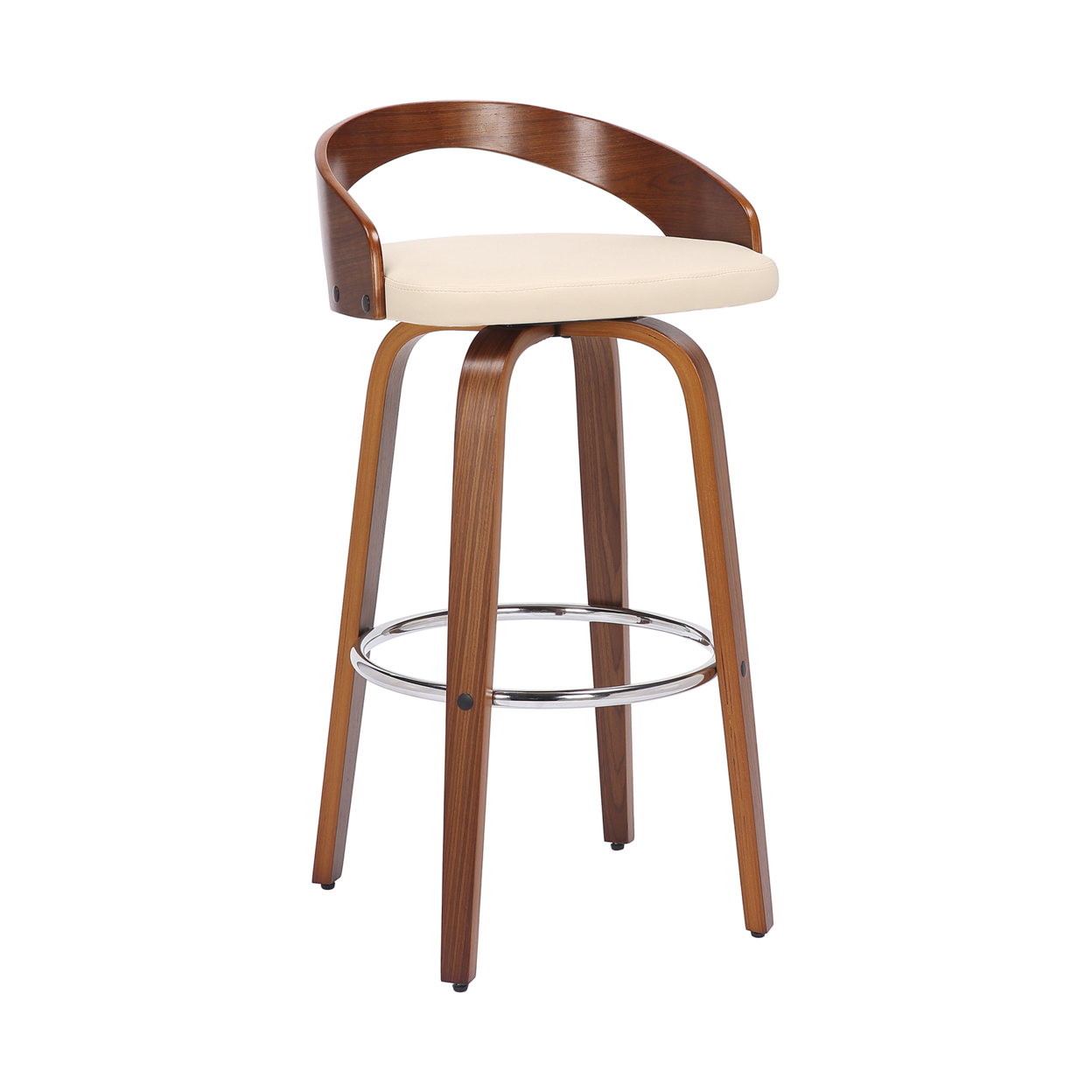 Bar Stool With Curved Open Back And Swivel Mechanism, Brown- Saltoro Sherpi