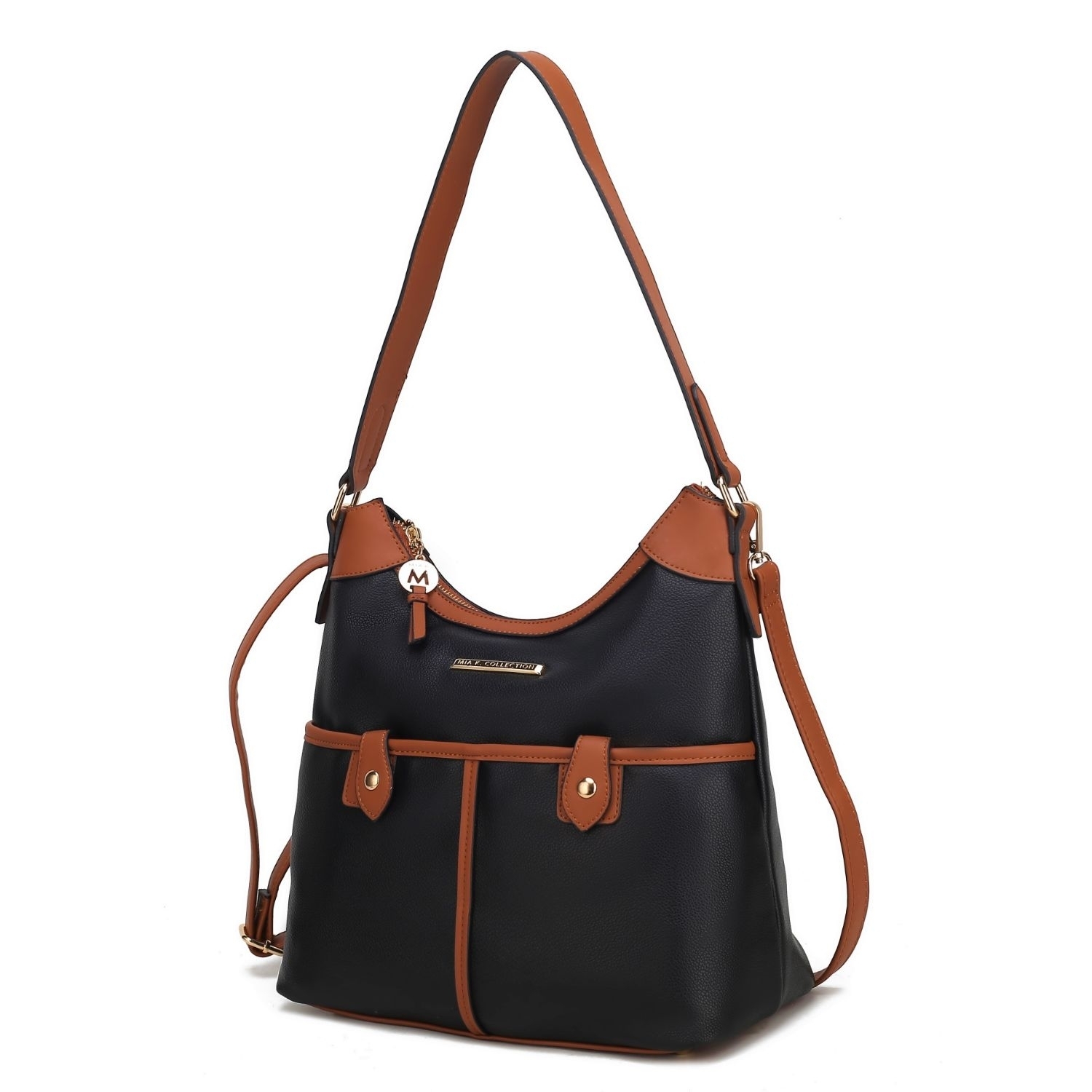 MKF Collection Harper Vegan Color Block Leather Womens Shoulder Handbag By Mia K - Beige - Chocolate