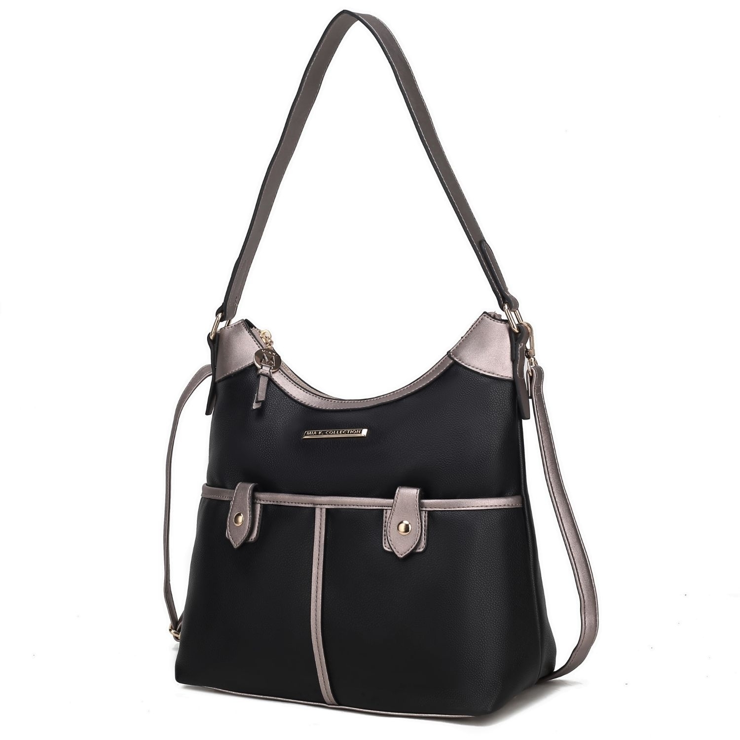 MKF Collection Harper Vegan Color Block Leather Womens Shoulder Handbag By Mia K - Black - Pewter
