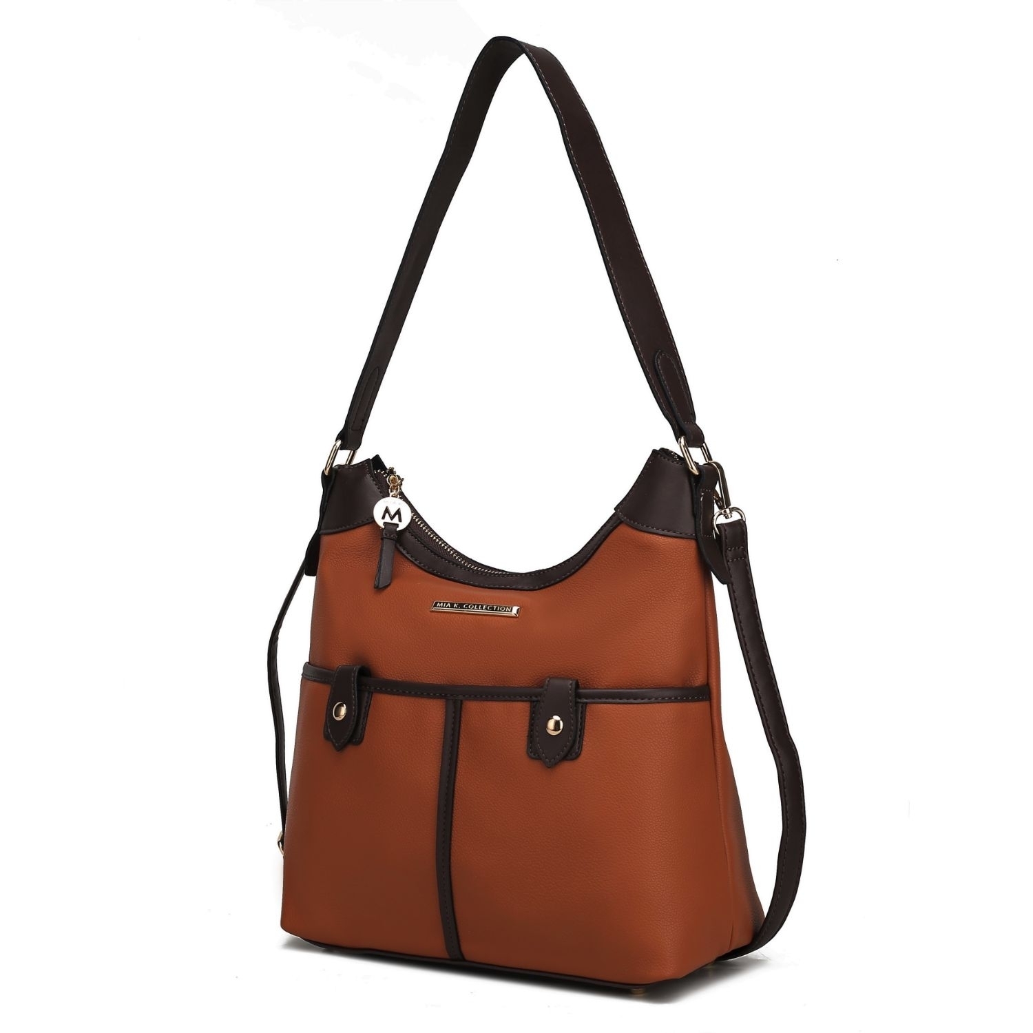 MKF Collection Harper Vegan Color Block Leather Womens Shoulder Handbag By Mia K - Cognac - Chocolate