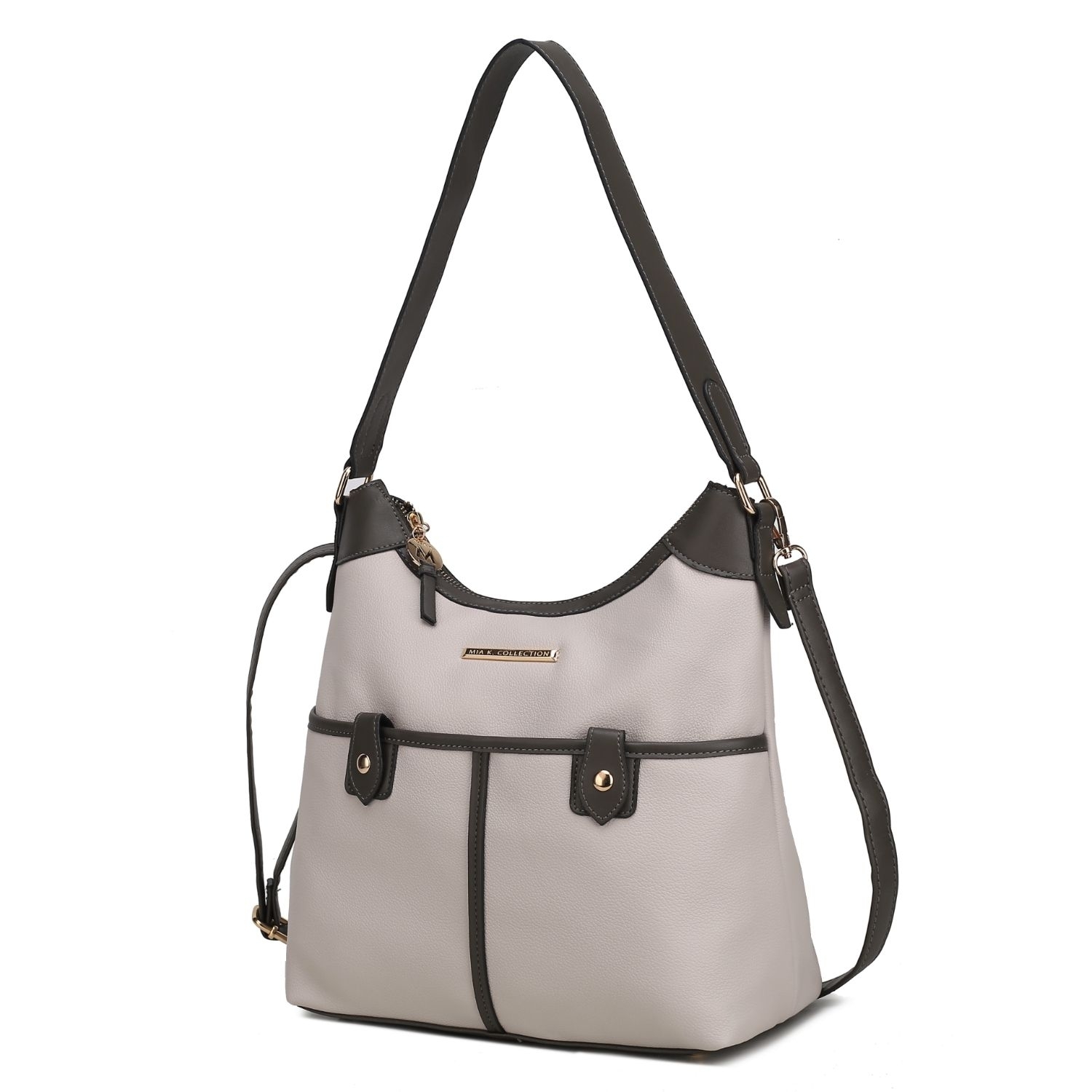 MKF Collection Harper Vegan Color Block Leather Womens Shoulder Handbag By Mia K - Light Gray - Charcoal