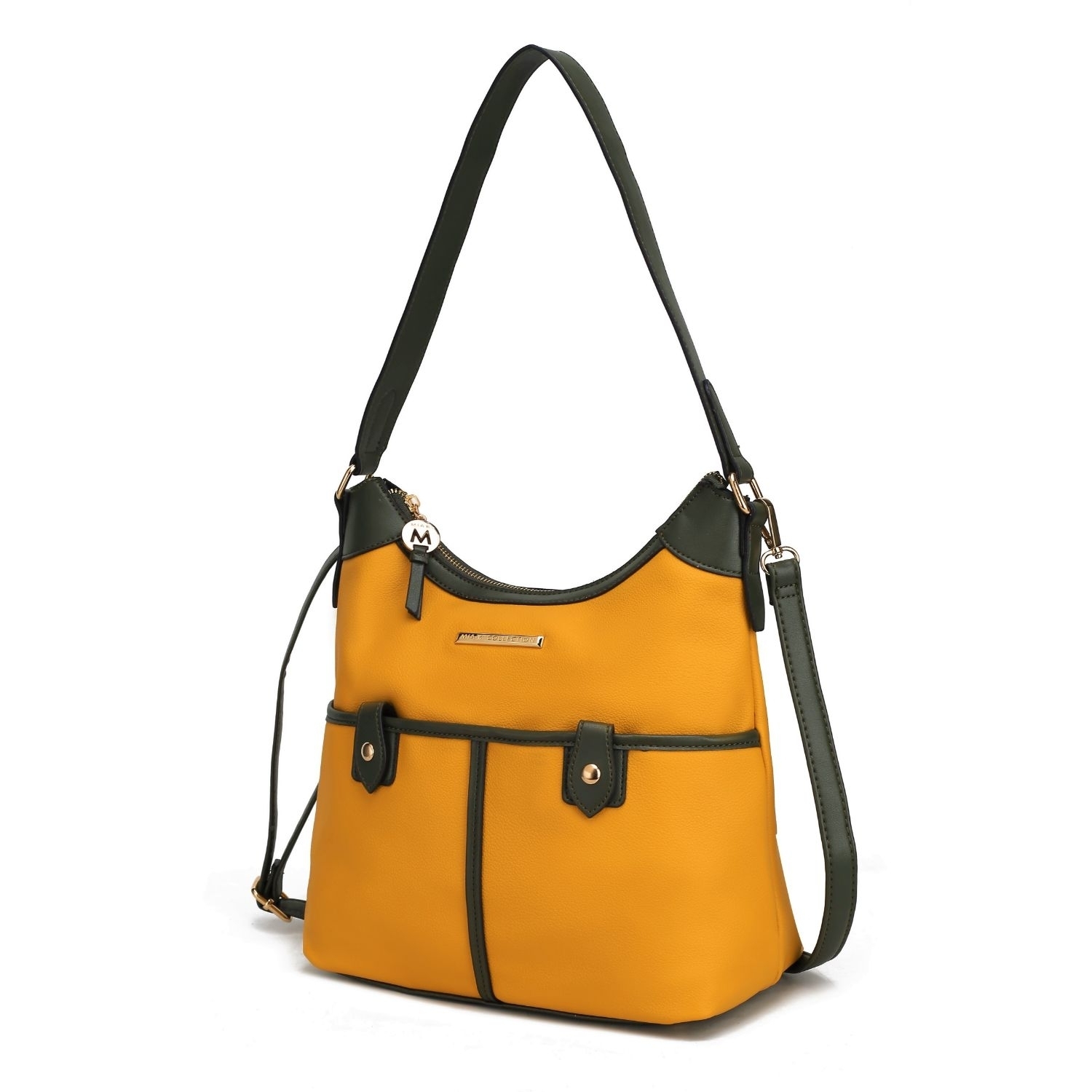 MKF Collection Harper Vegan Color Block Leather Womens Shoulder Handbag By Mia K - Mustard - Olive