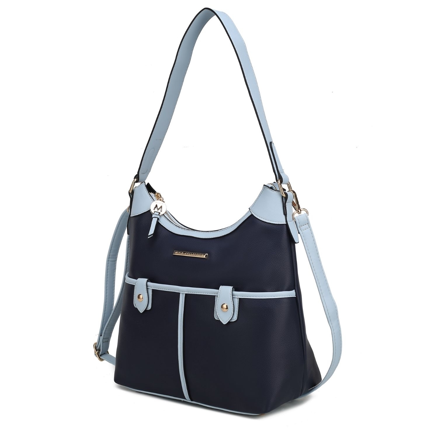 MKF Collection Harper Vegan Color Block Leather Womens Shoulder Handbag By Mia K - Navy - Light Blue