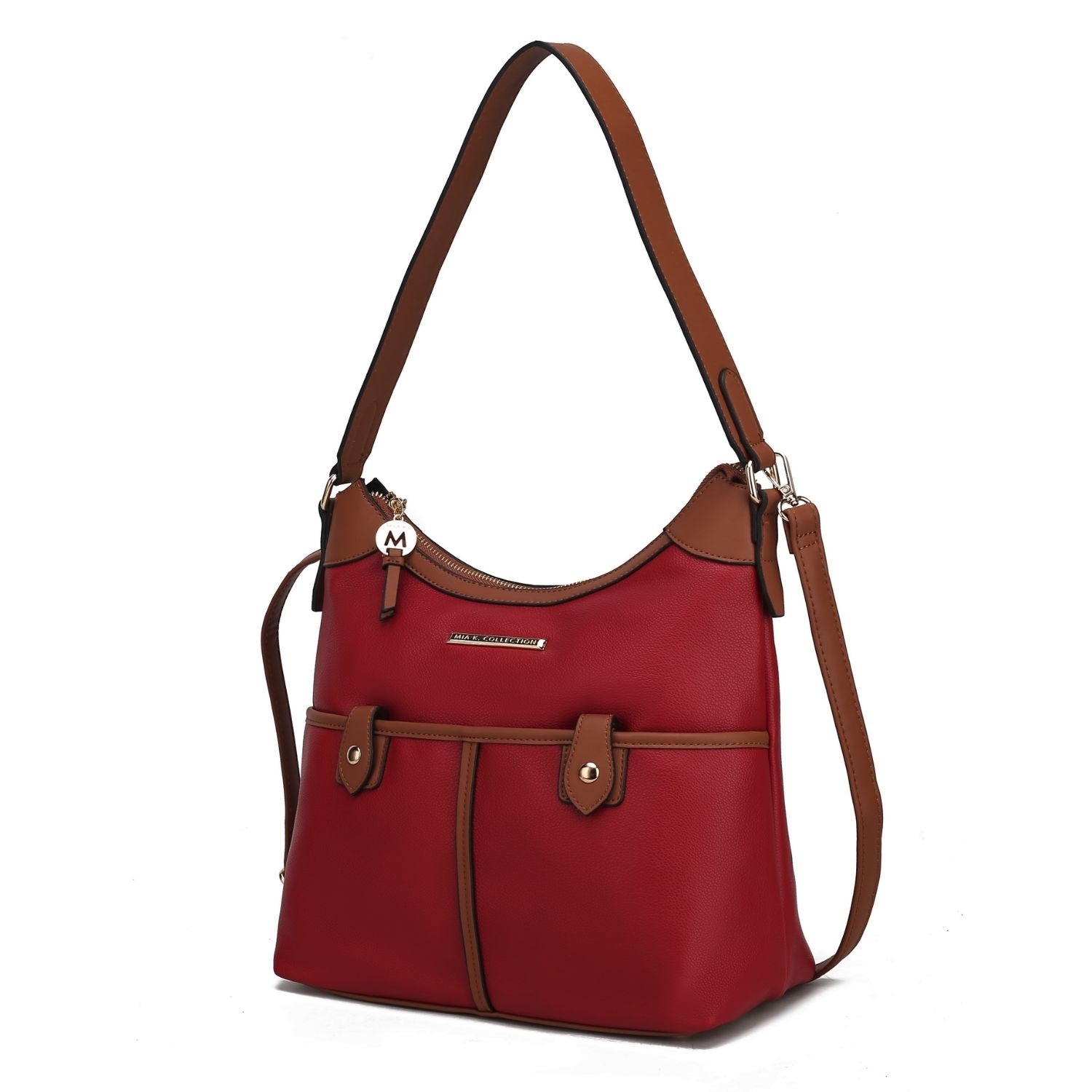 MKF Collection Harper Vegan Color Block Leather Womens Shoulder Handbag By Mia K - Red - Brown