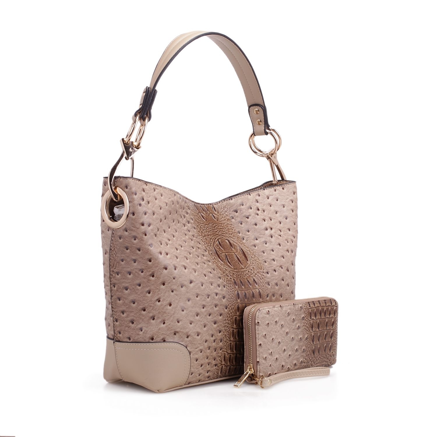 Wandy Crocodile-Embossed Vegan Leather Hobo Large Handbag & Wallet Set By Mia K. - Brown